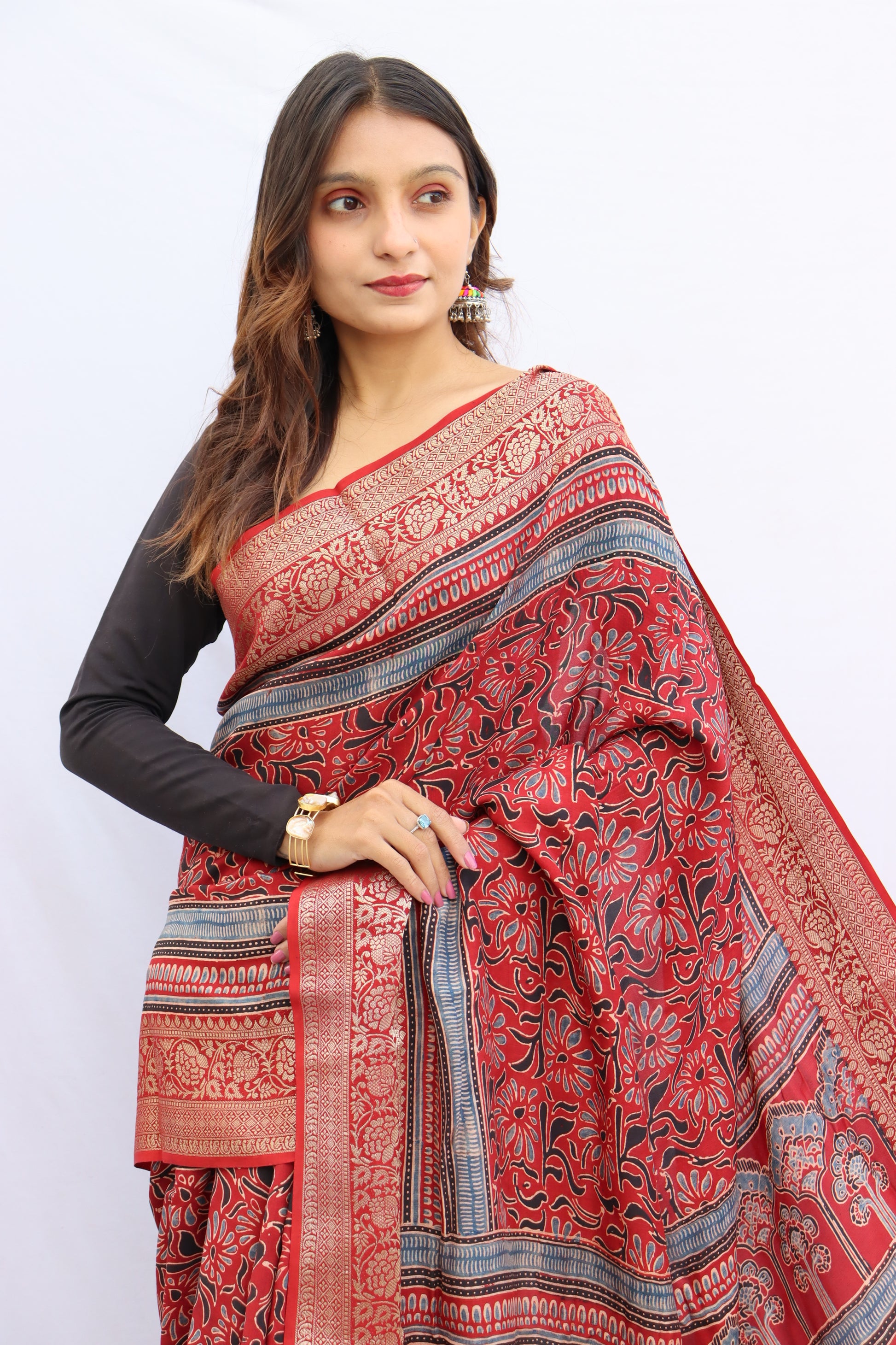 Ajrakh Rich Dola Silk Saree