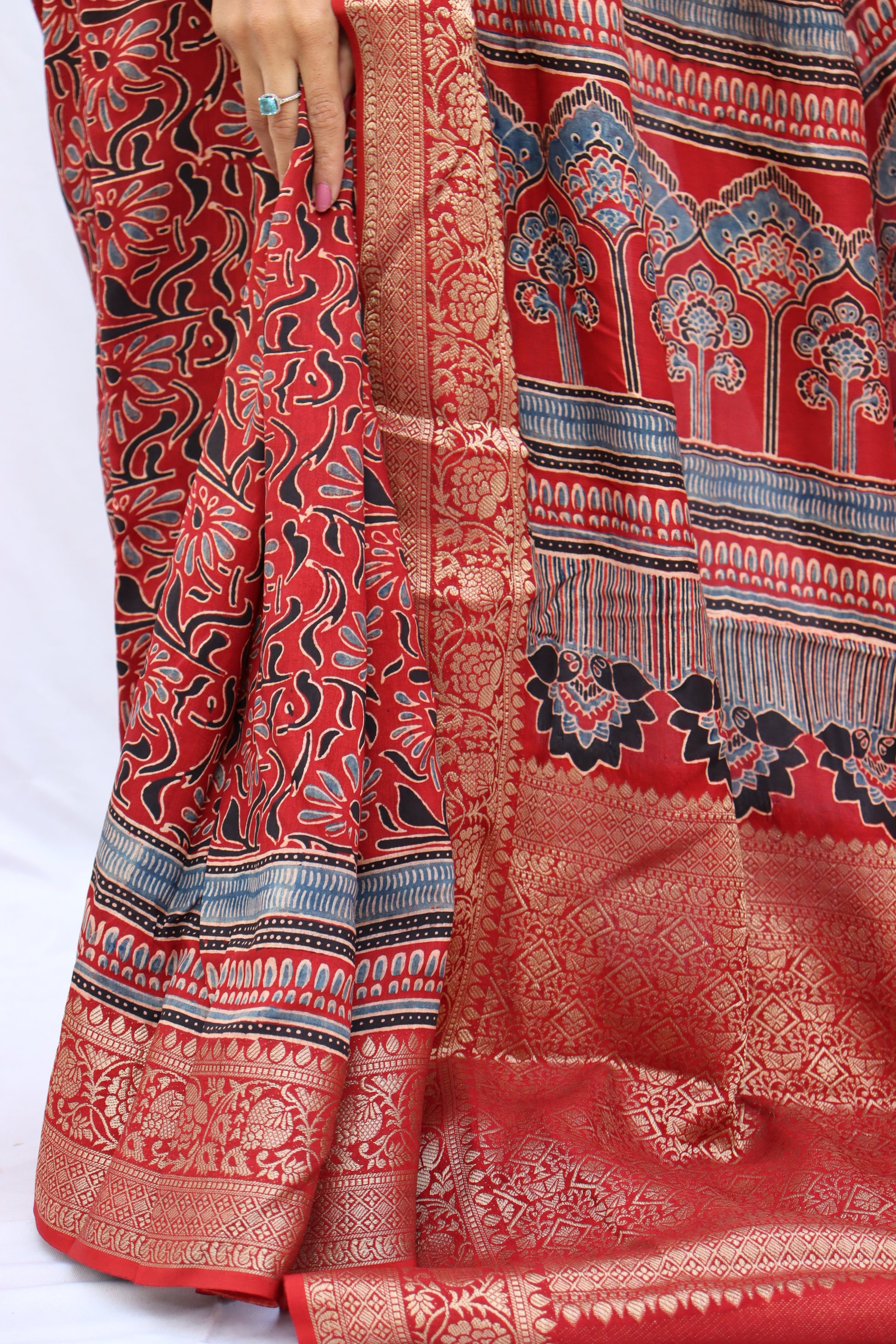 Ajrakh Rich Dola Silk Saree