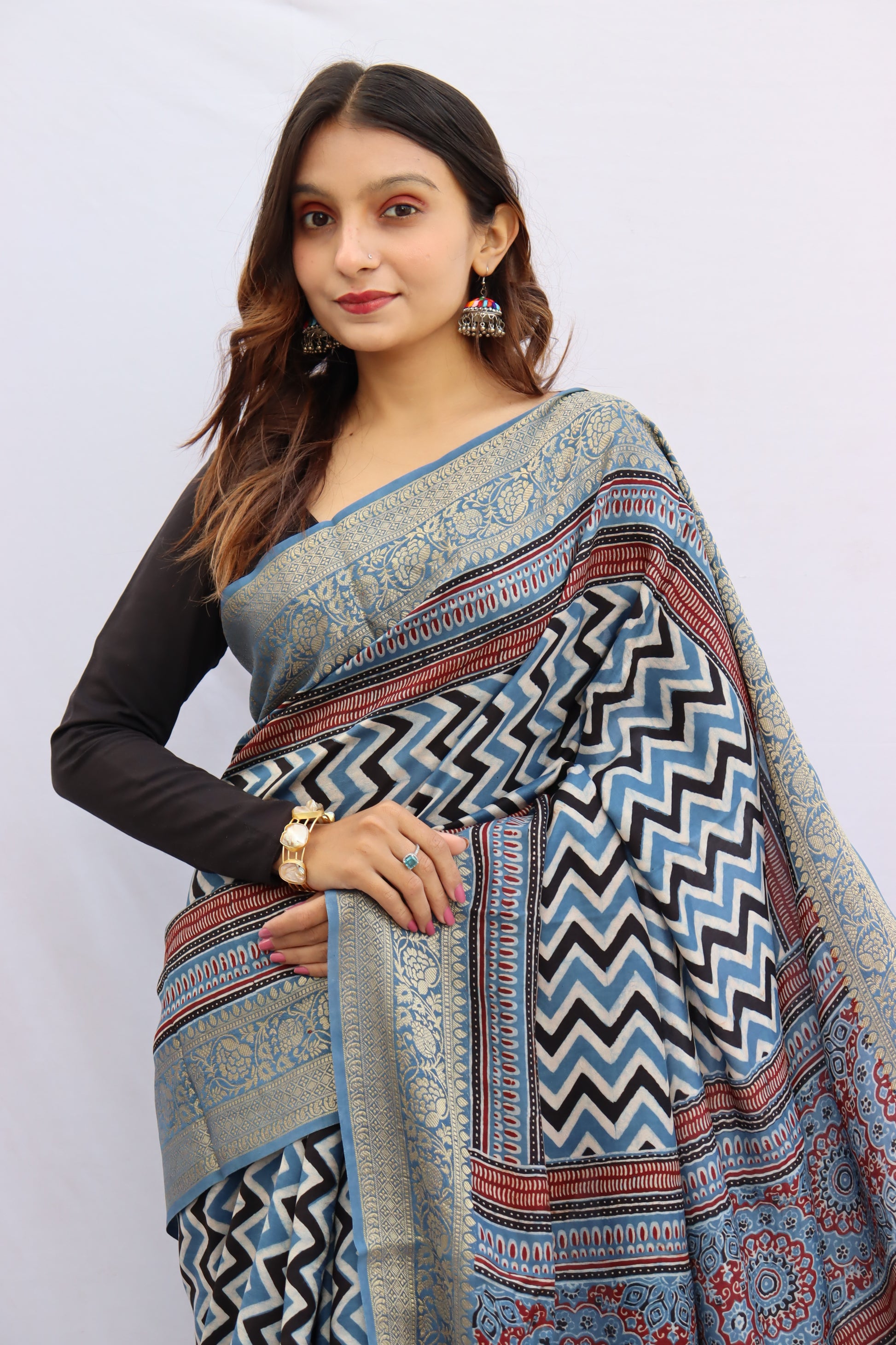 Ajrakh Rich Dola Silk Saree