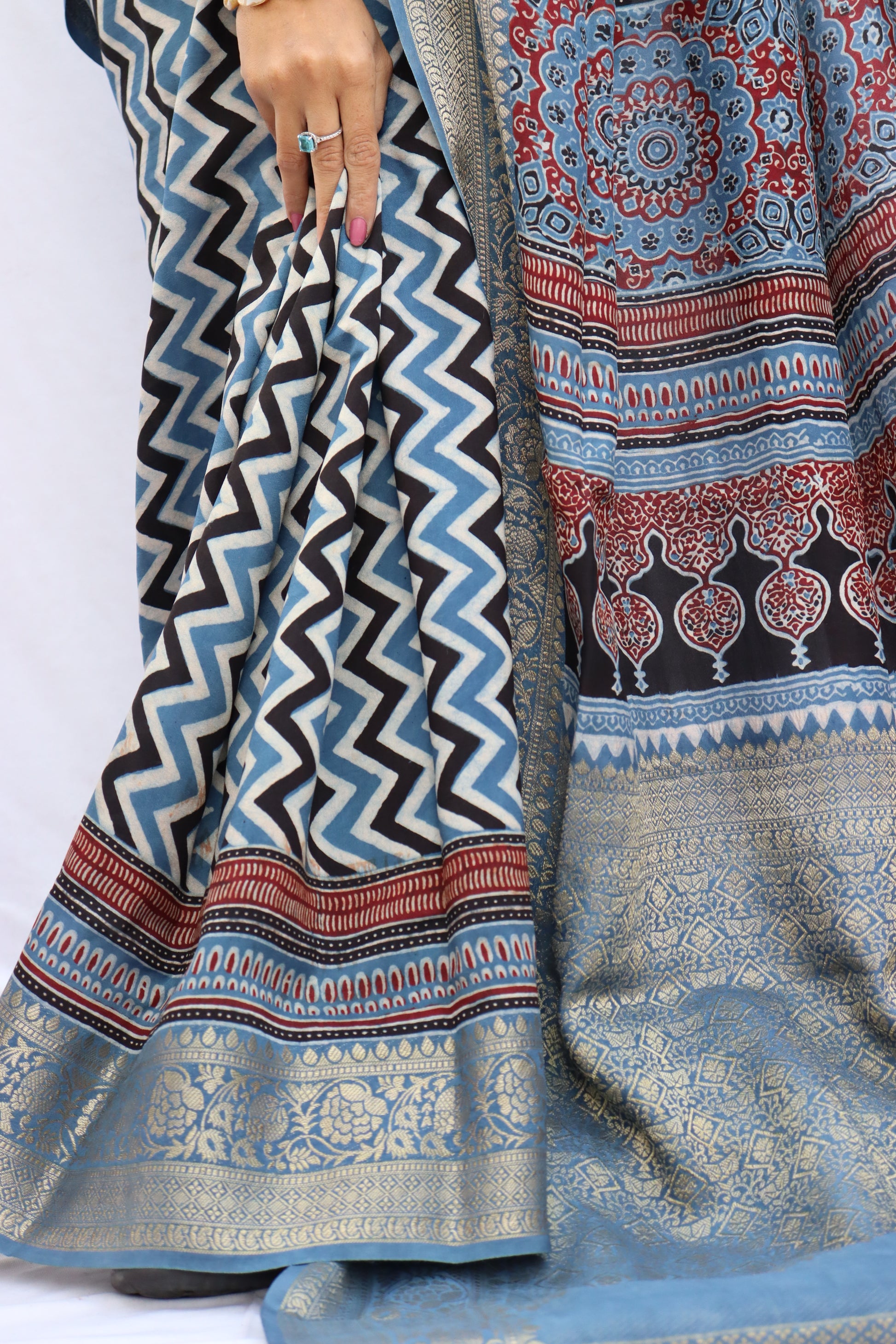 Ajrakh Rich Dola Silk Saree
