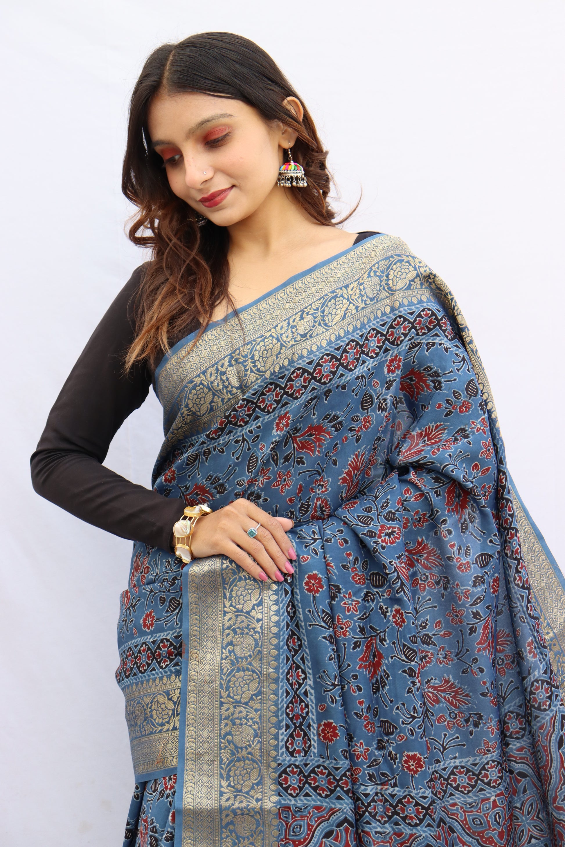 Ajrakh Rich Dola Silk Saree