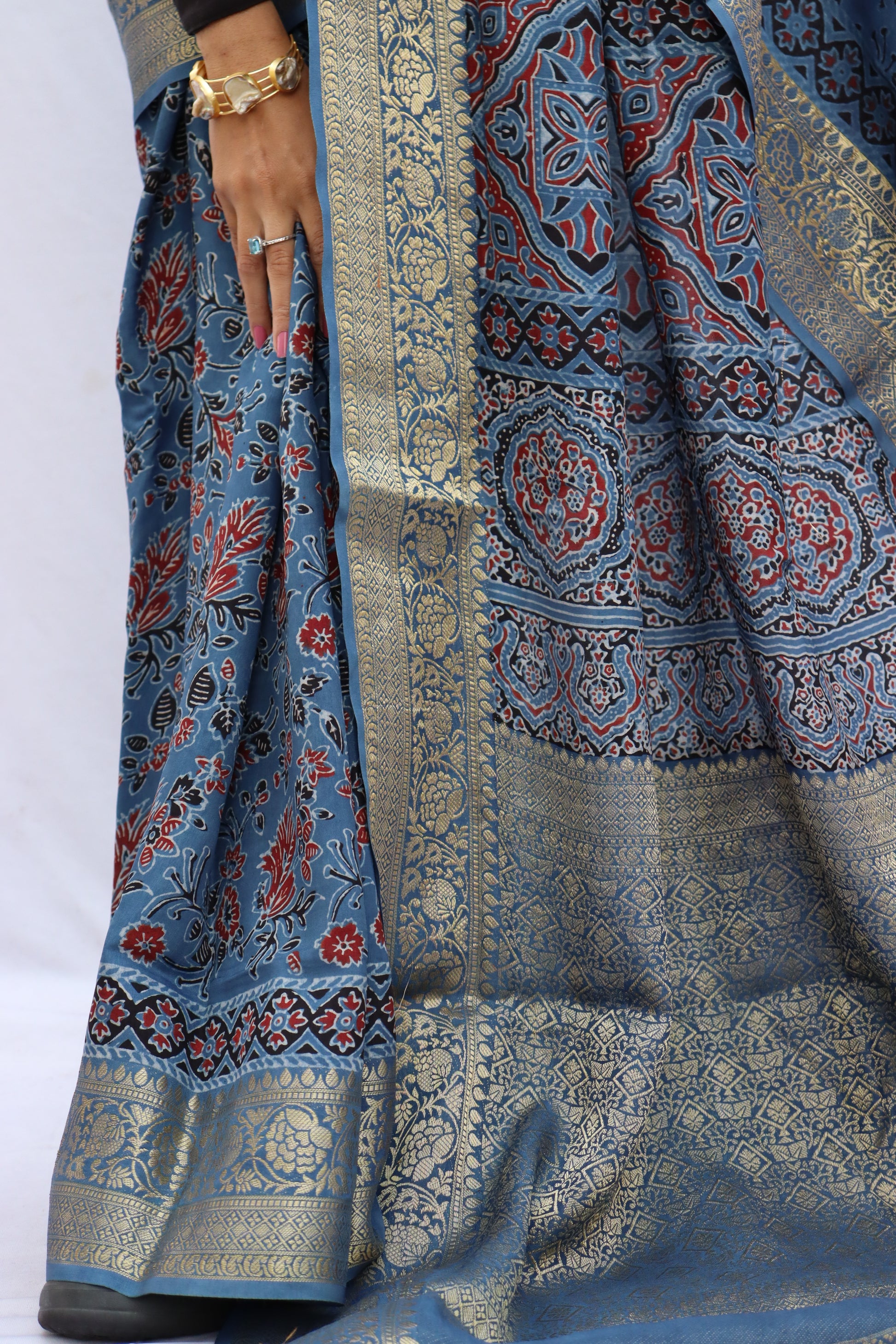 Ajrakh Rich Dola Silk Saree