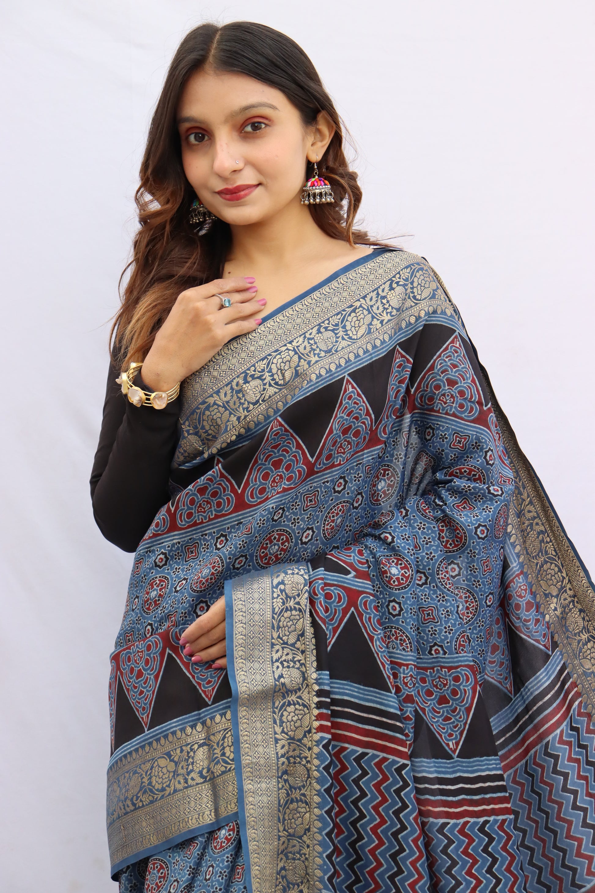 Ajrakh Rich Dola Silk Saree