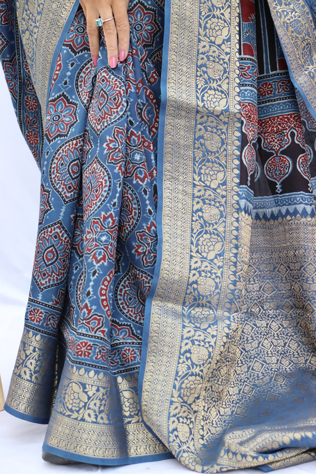 Ajrakh Rich Dola Silk Saree