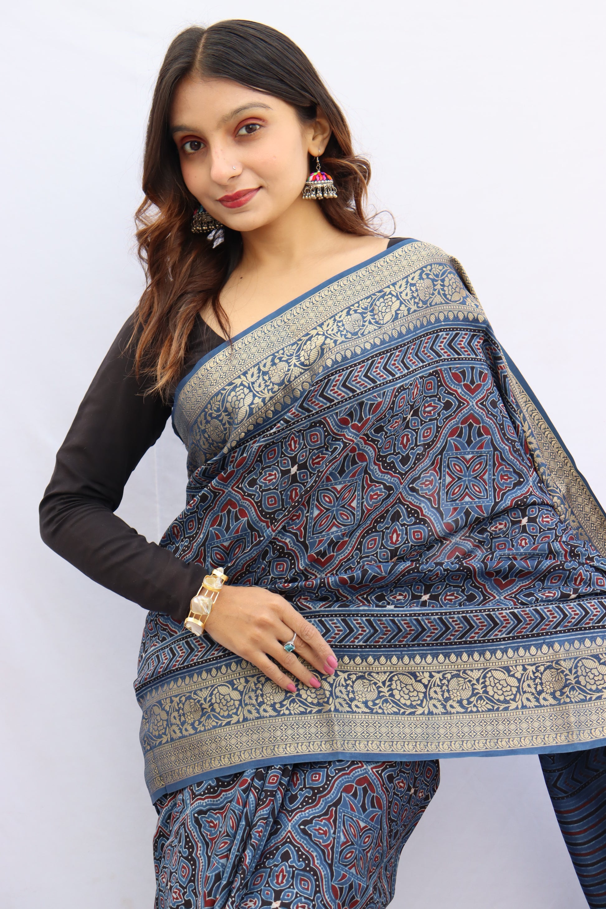 Ajrakh Rich Dola Silk Saree