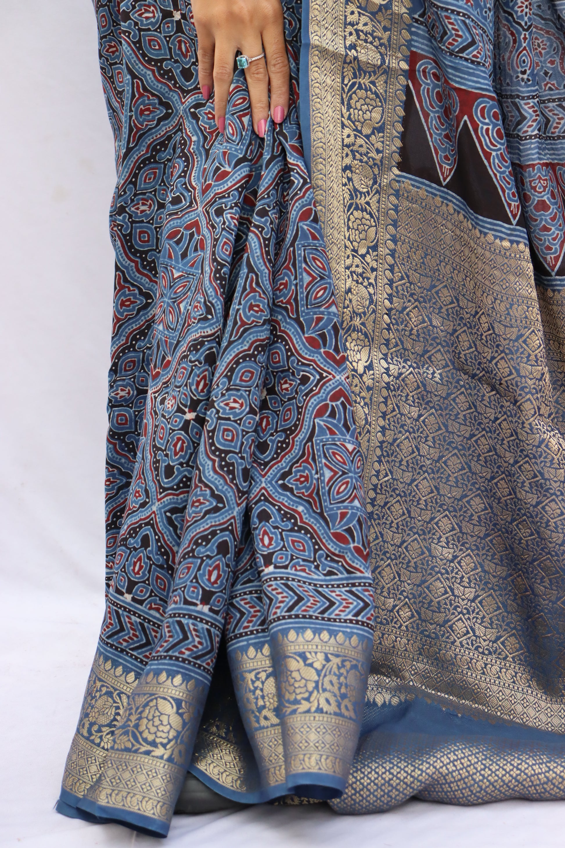 Ajrakh Rich Dola Silk Saree