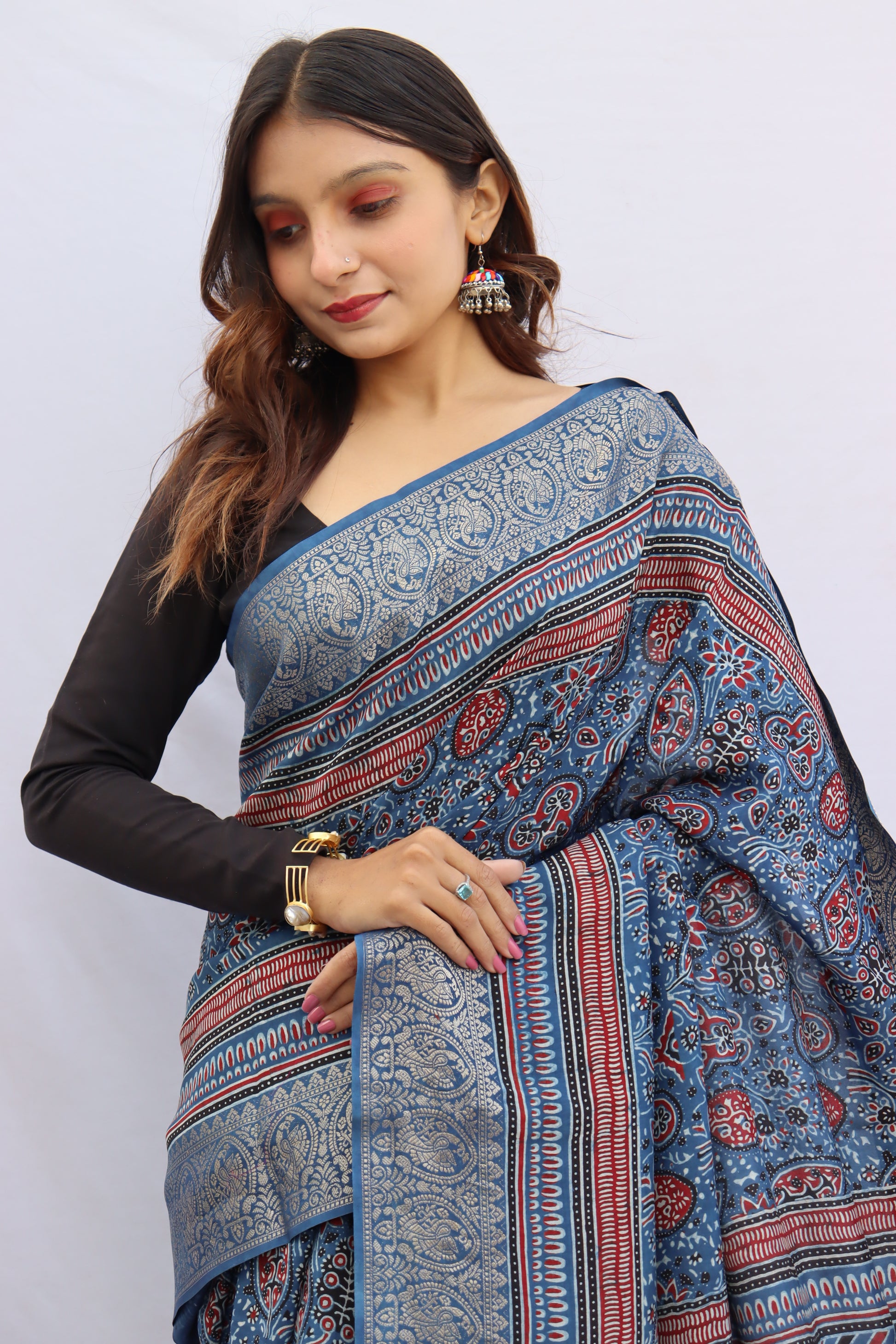 Ajrakh Rich Dola Silk Saree