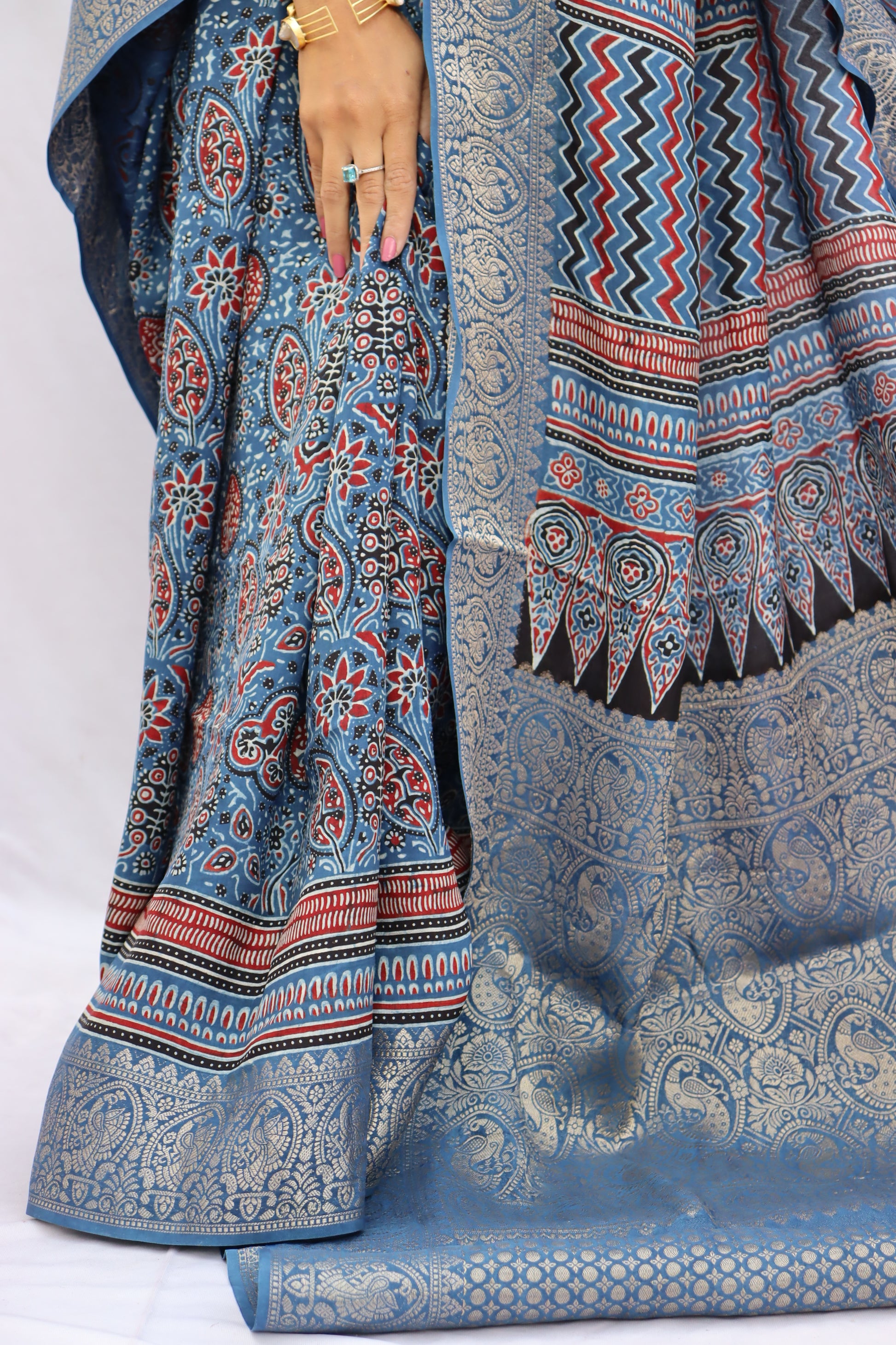 Ajrakh Rich Dola Silk Saree