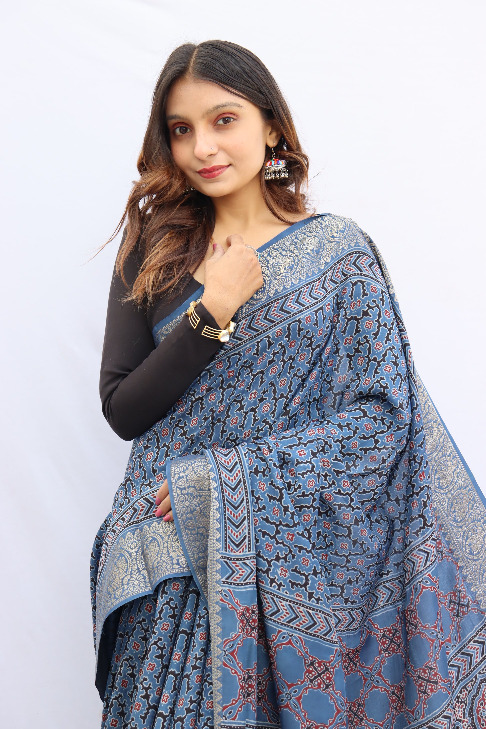 Ajrakh Rich Dola Silk Saree