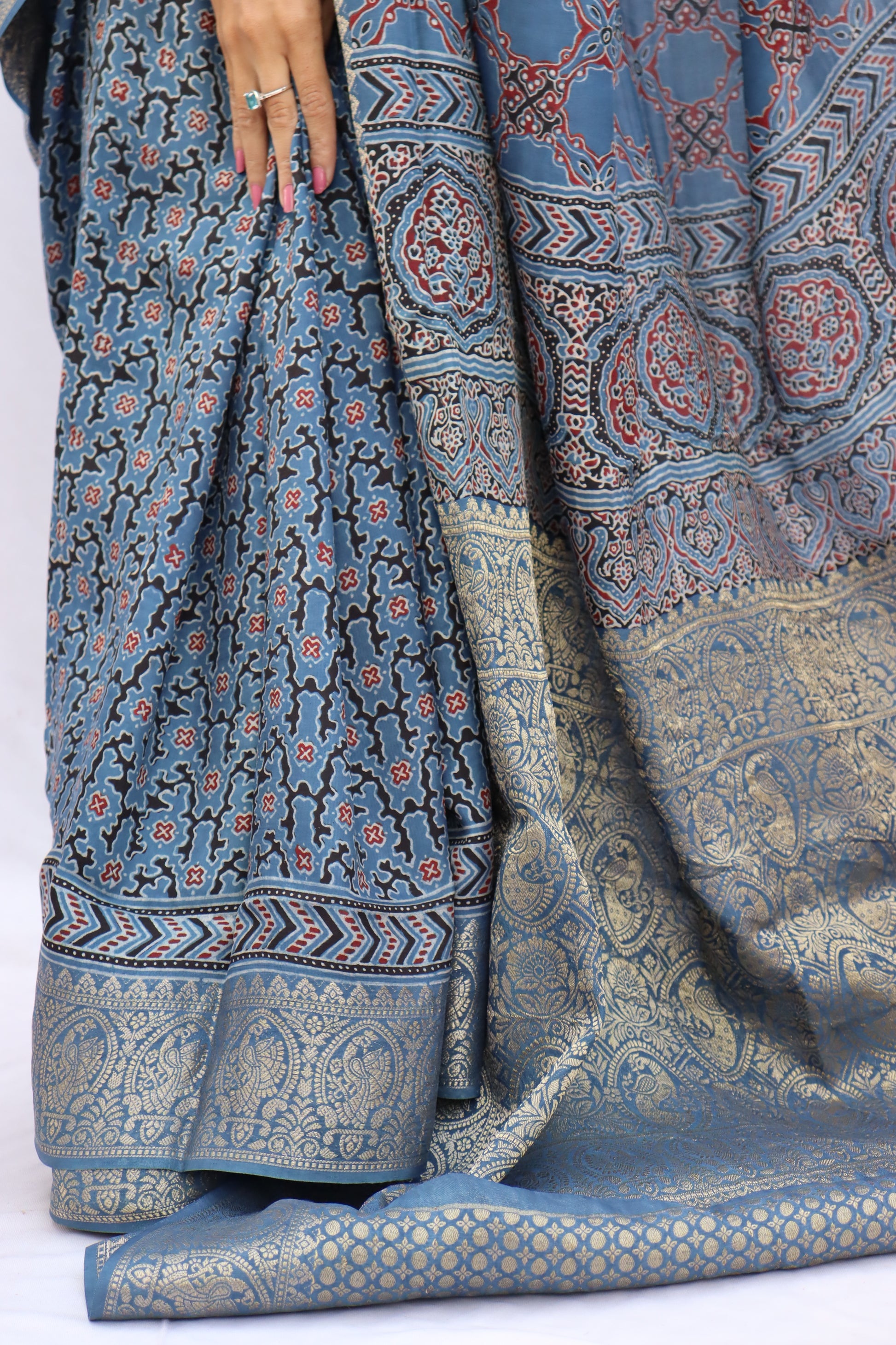 Ajrakh Rich Dola Silk Saree