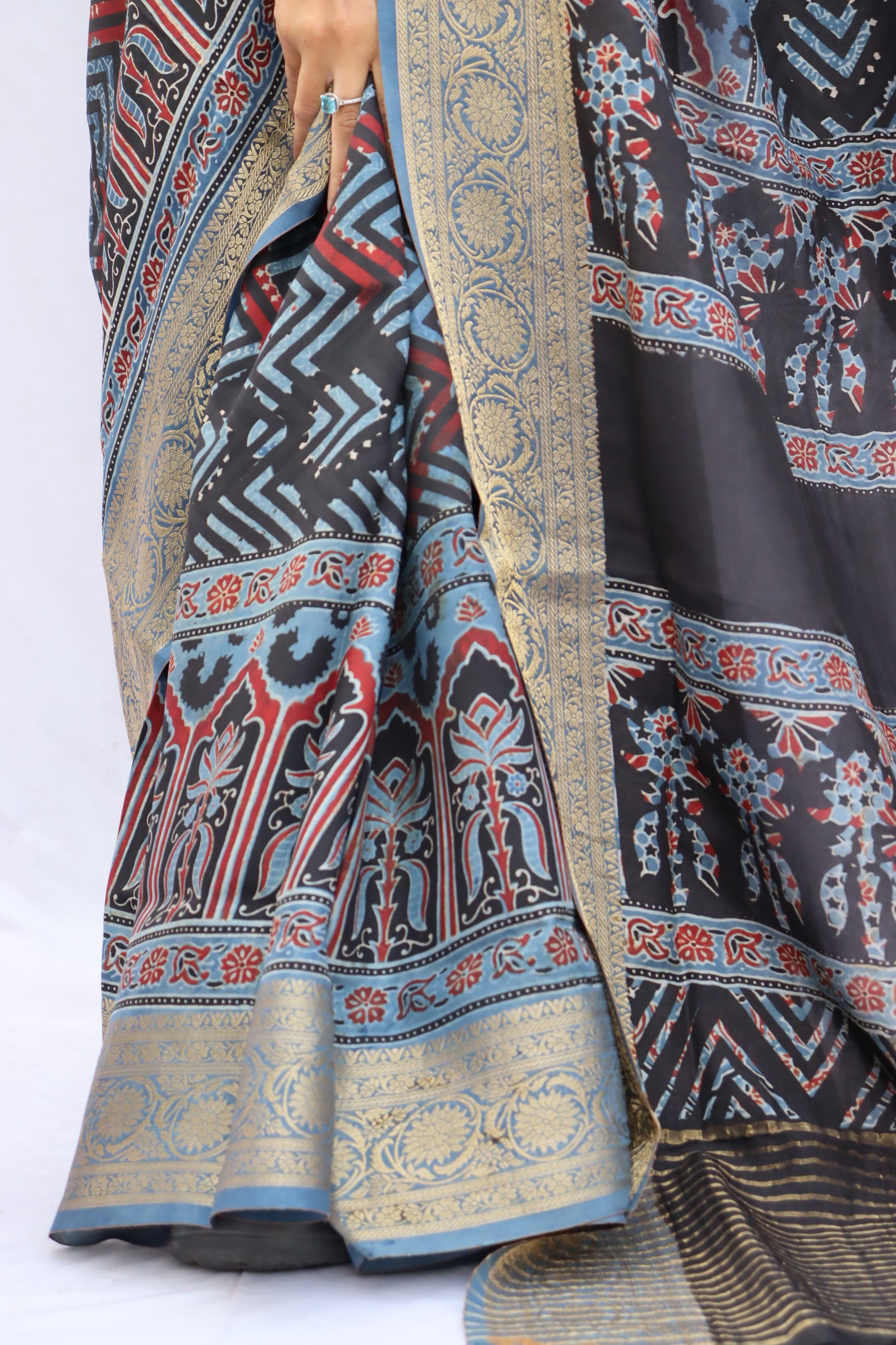 Ajrakh Dola Silk Saree