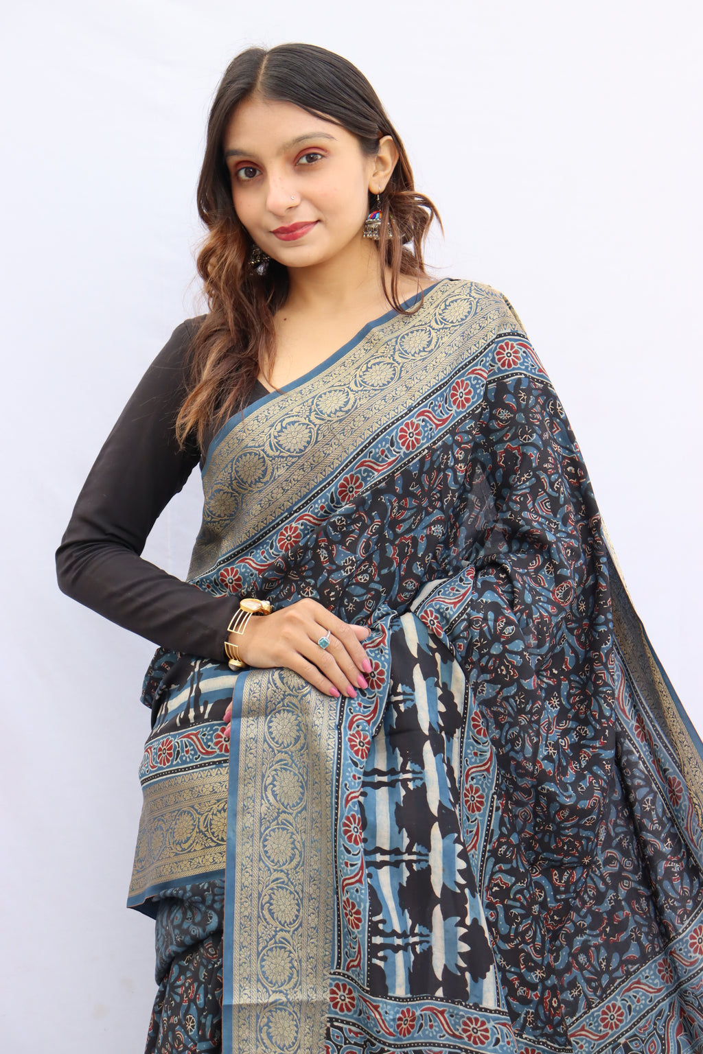 Ajrakh Dola Silk Saree