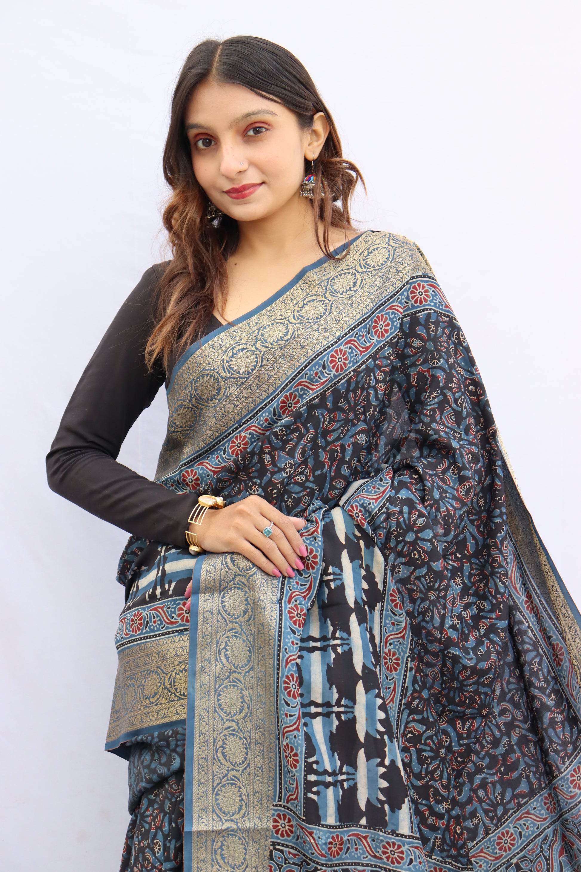 Ajrakh Dola Silk Saree