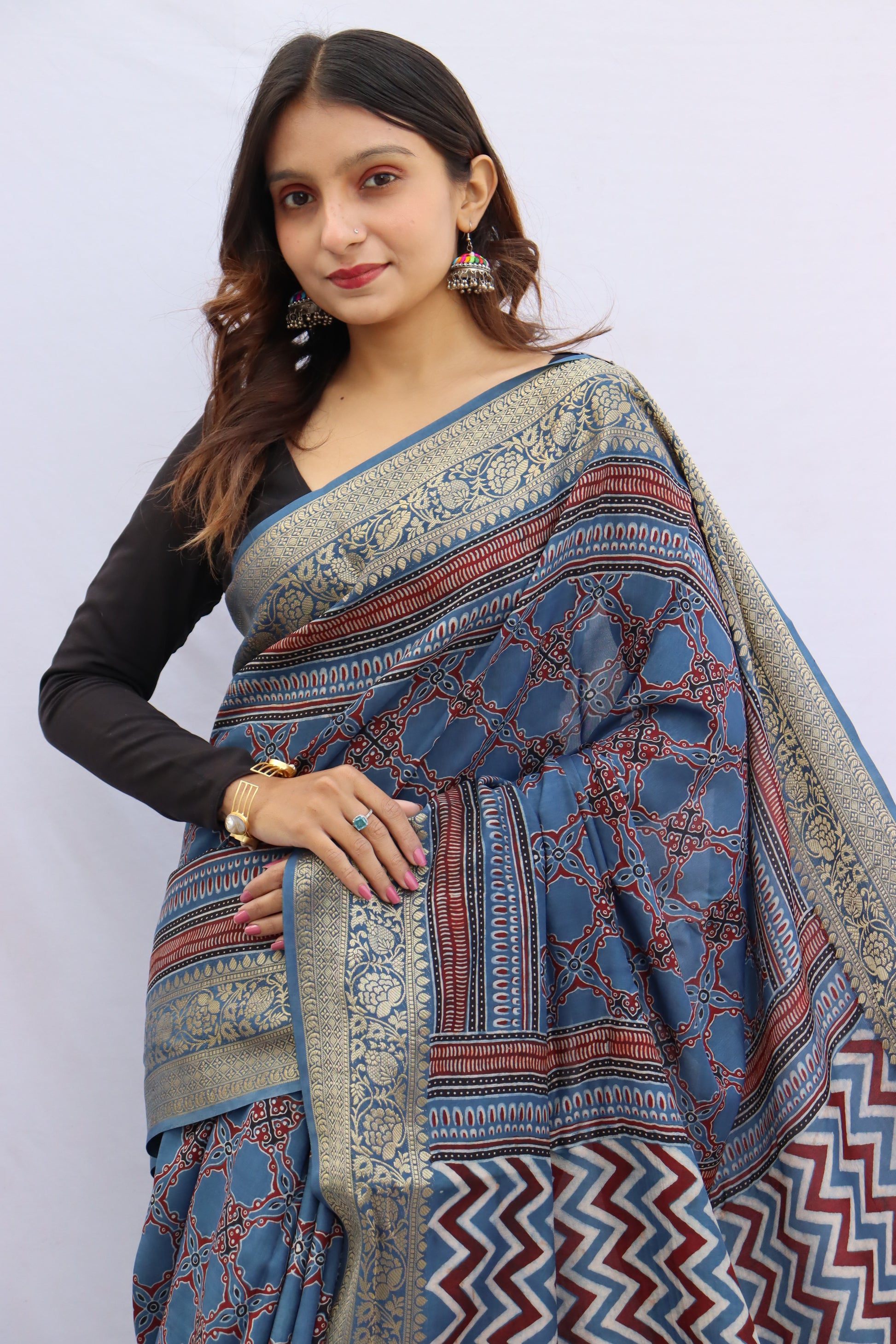 Ajrakh Rich Dola Silk Saree