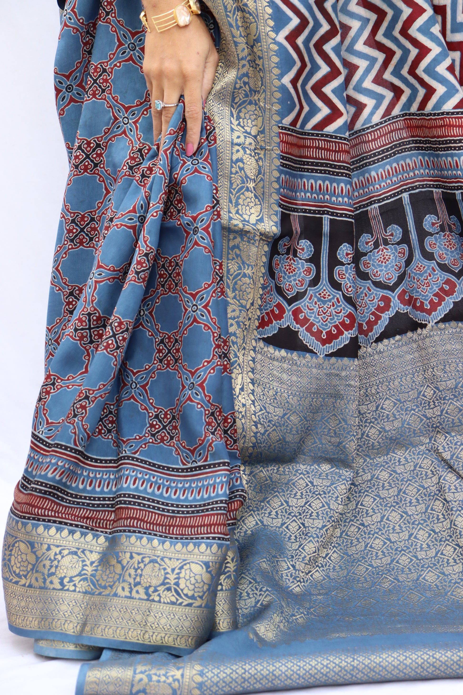 Ajrakh Rich Dola Silk Saree