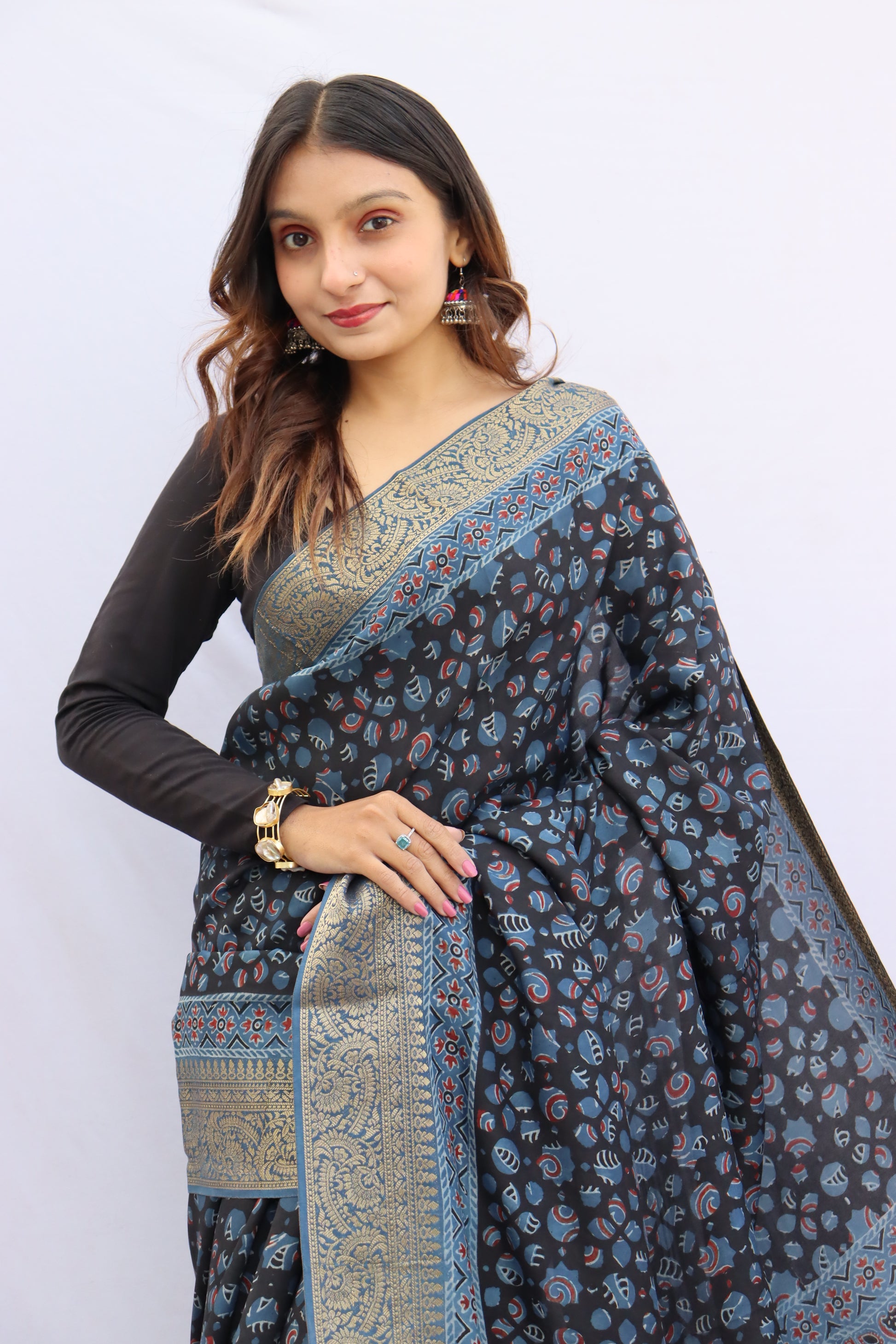 Ajrakh Dola Silk Saree