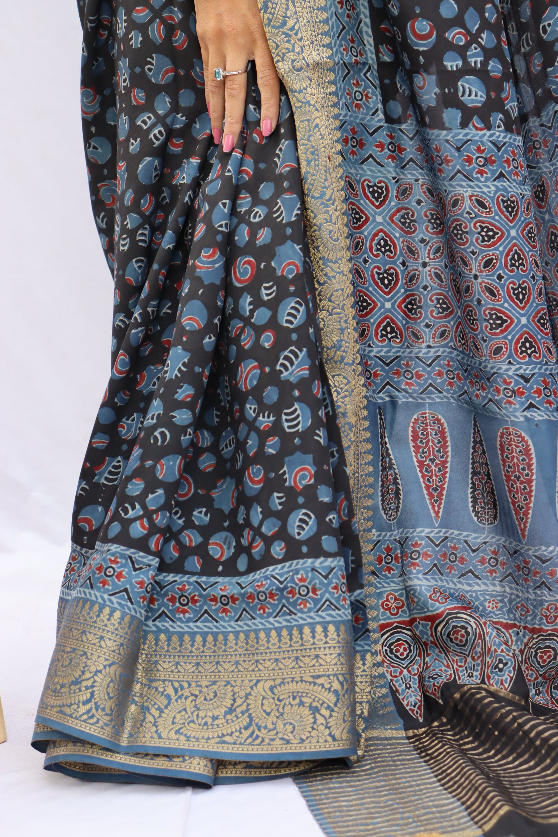 Ajrakh Dola Silk Saree