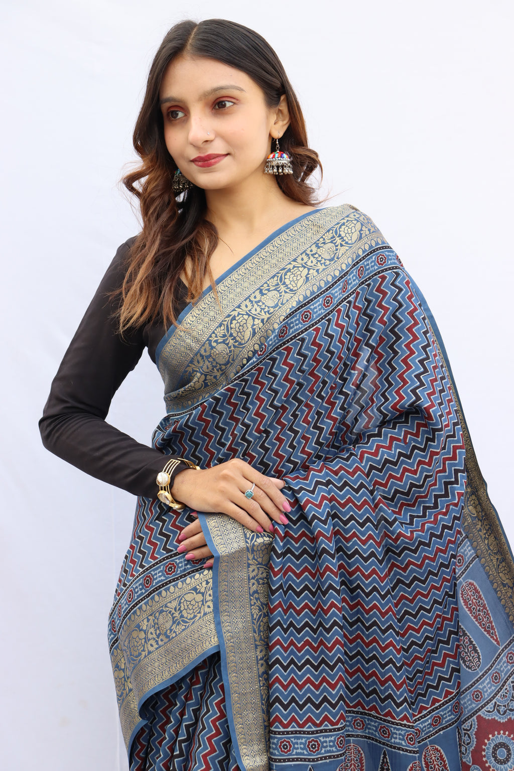 Ajrakh Rich Dola Silk Saree