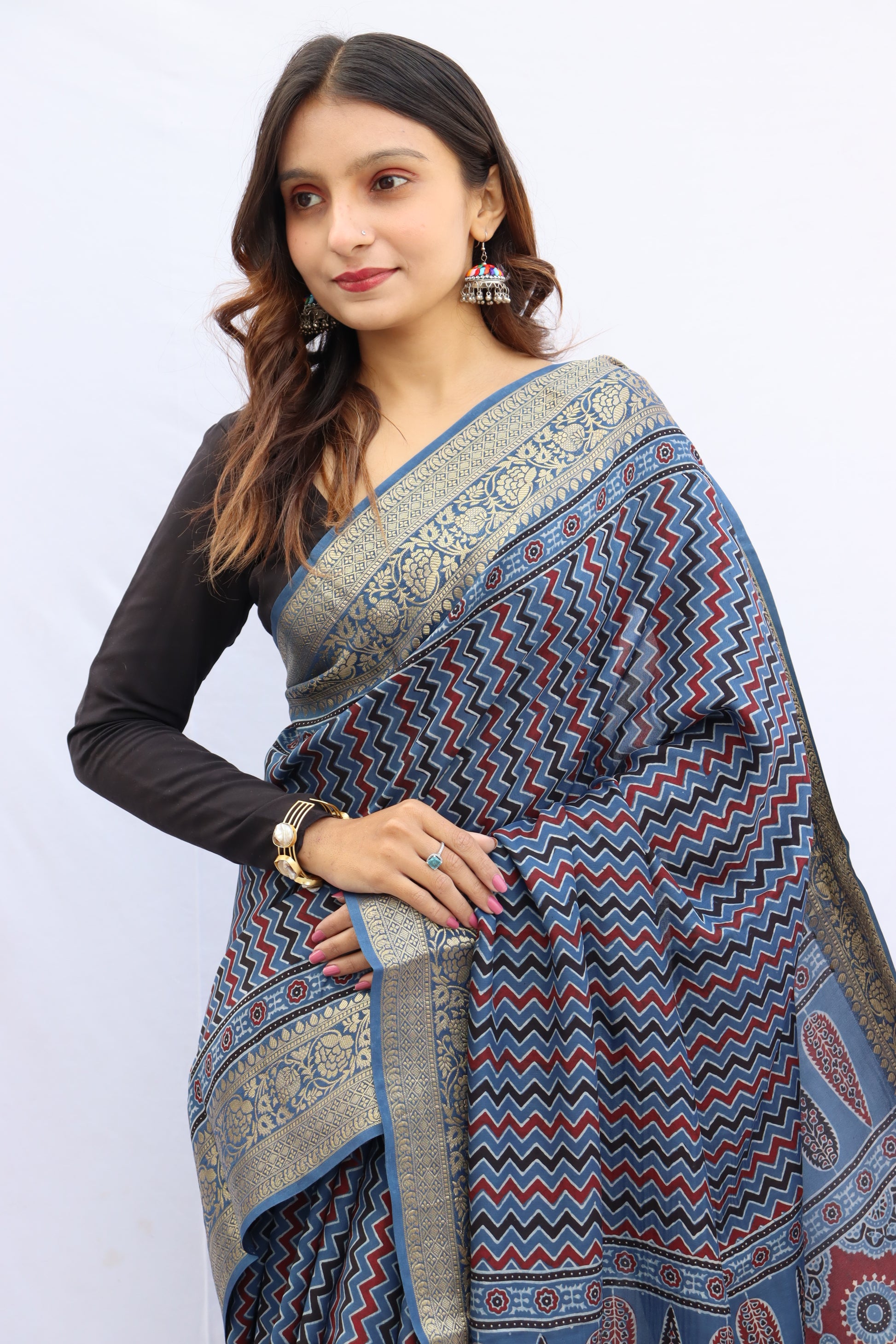 Ajrakh Rich Dola Silk Saree