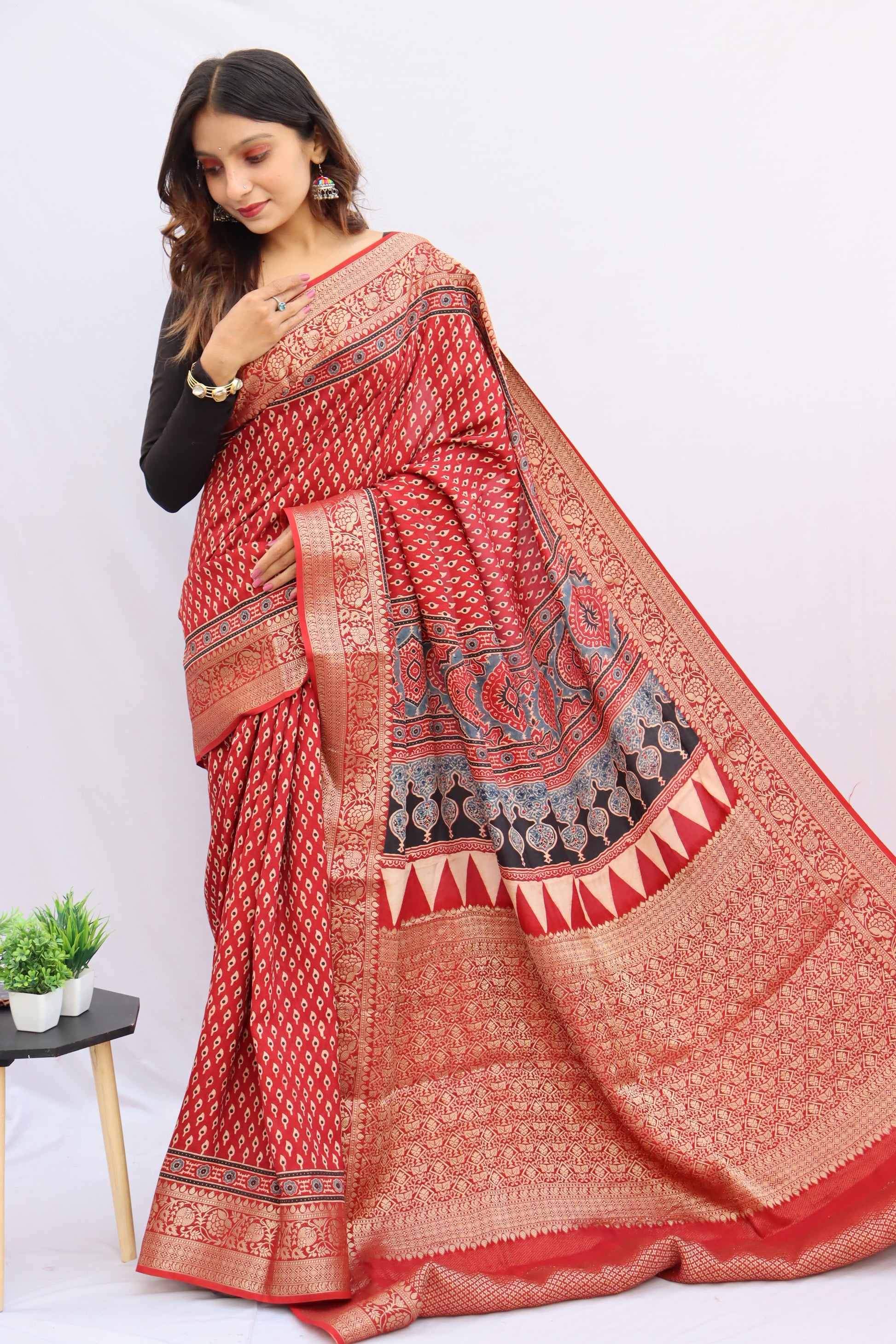 Ajrakh Rich Dola Silk Saree