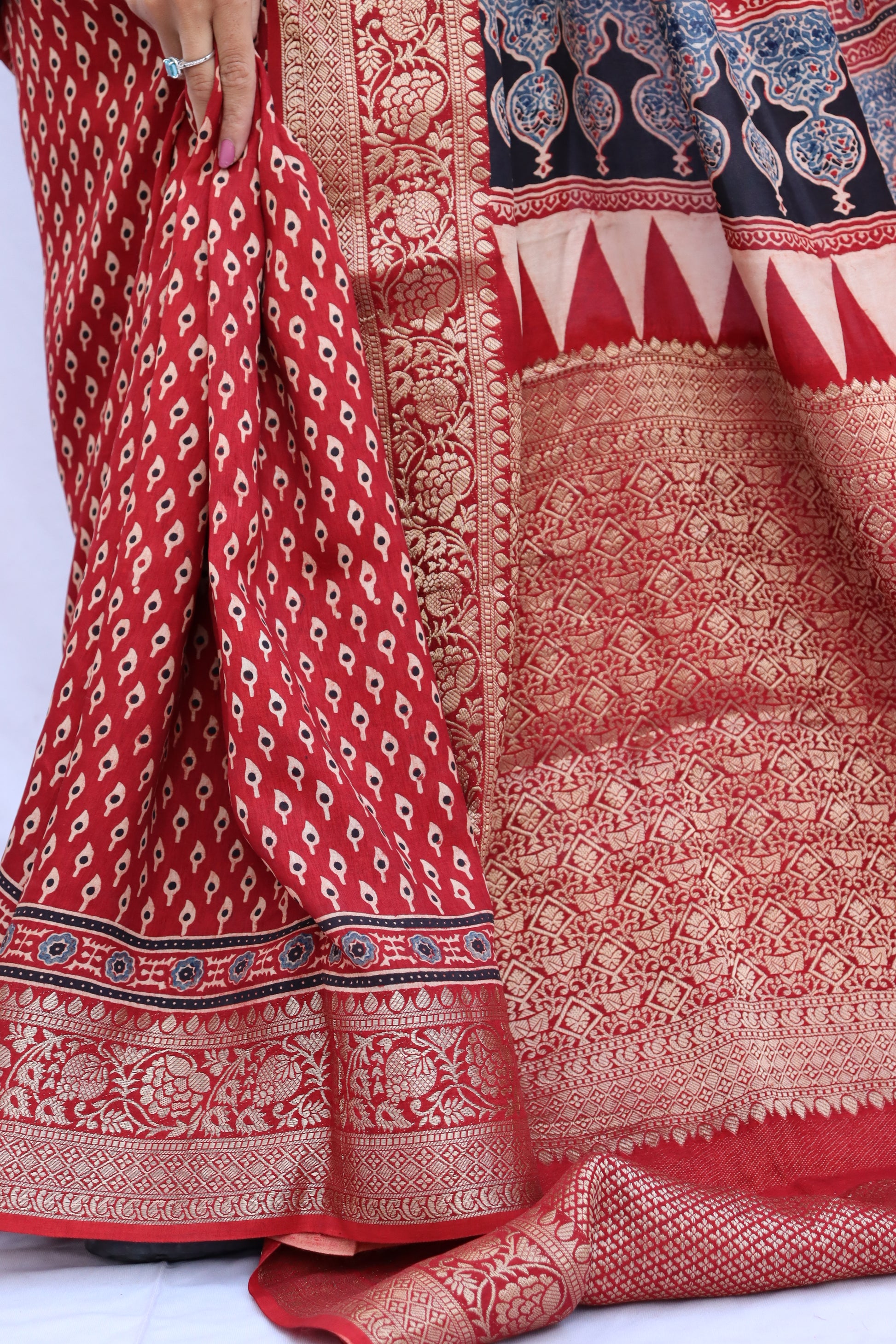 Ajrakh Rich Dola Silk Saree
