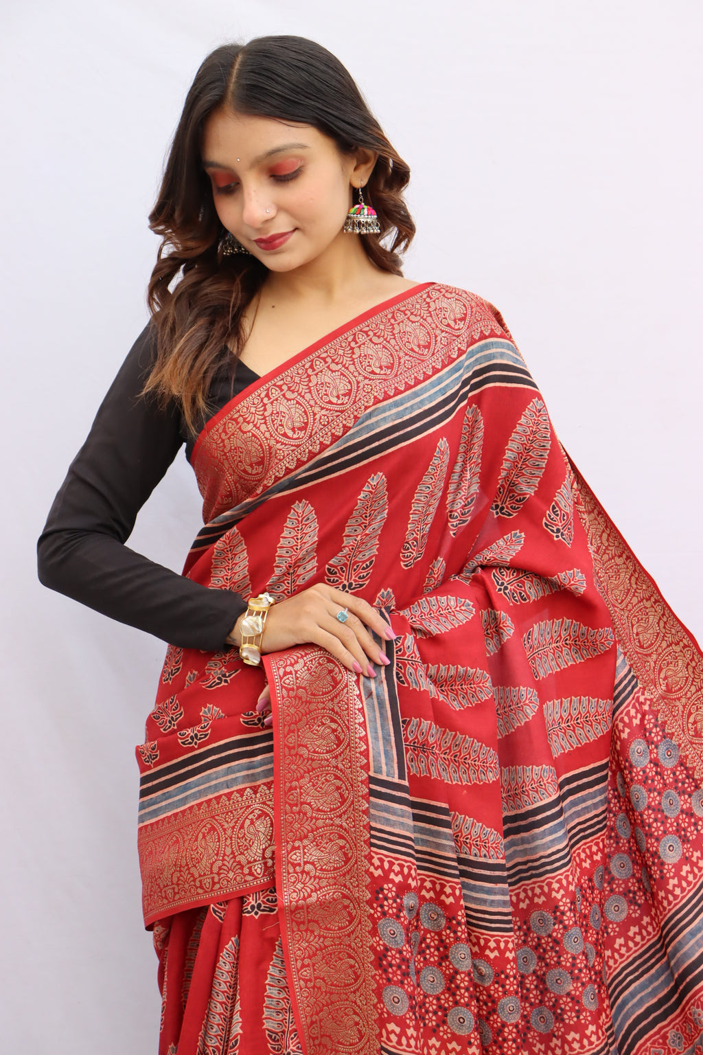 Ajrakh Rich Dola Silk Saree