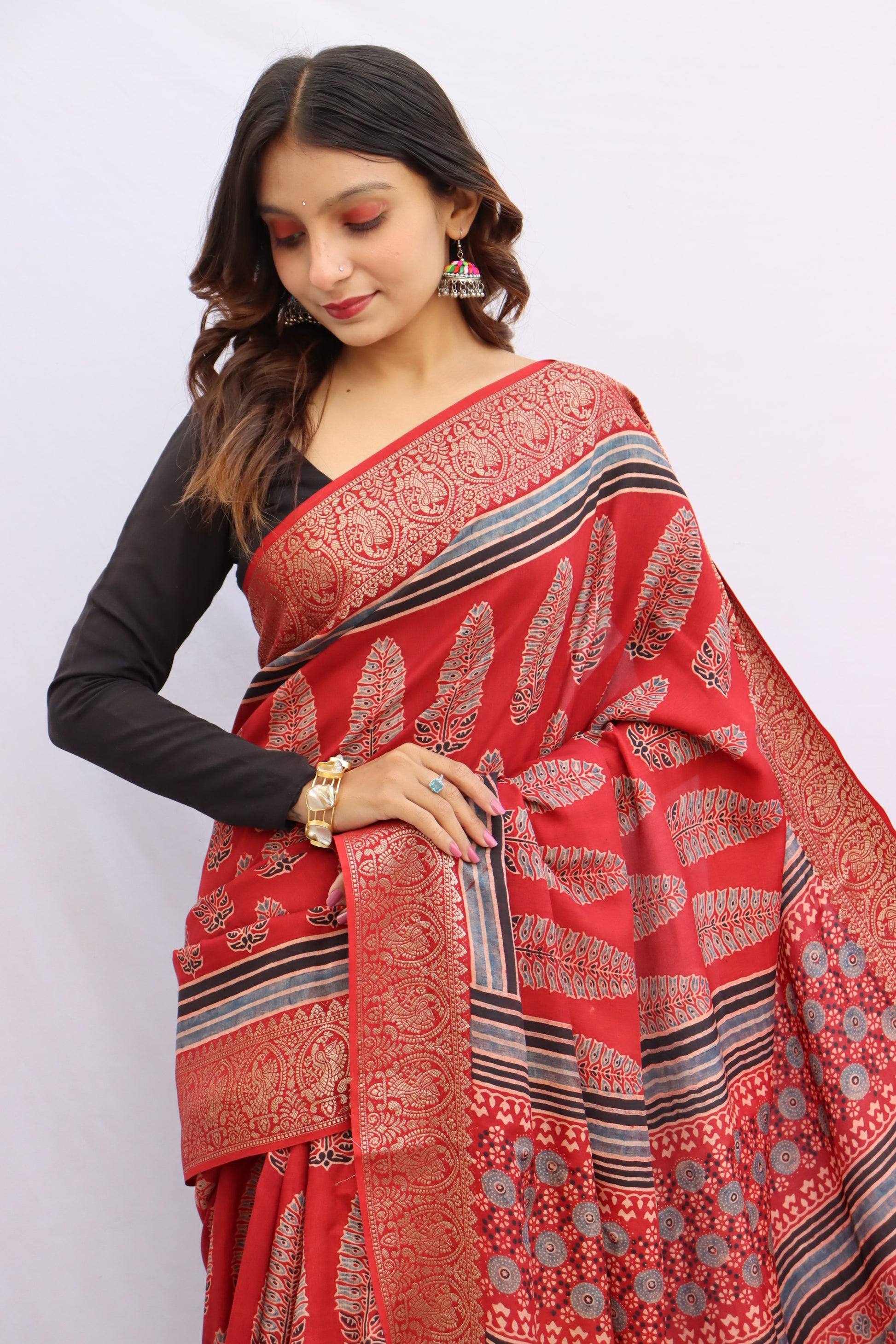 Ajrakh Rich Dola Silk Saree