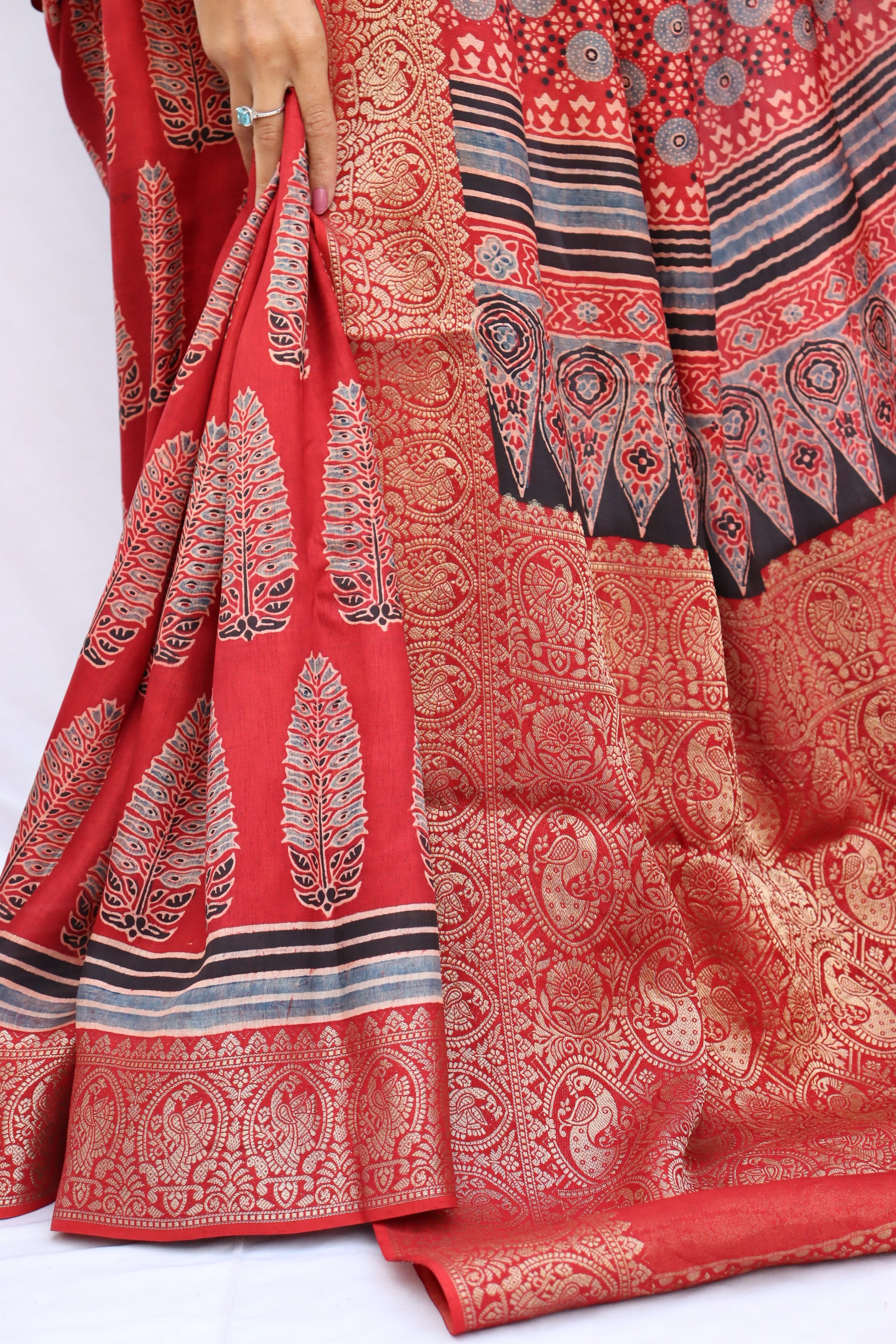 Ajrakh Rich Dola Silk Saree