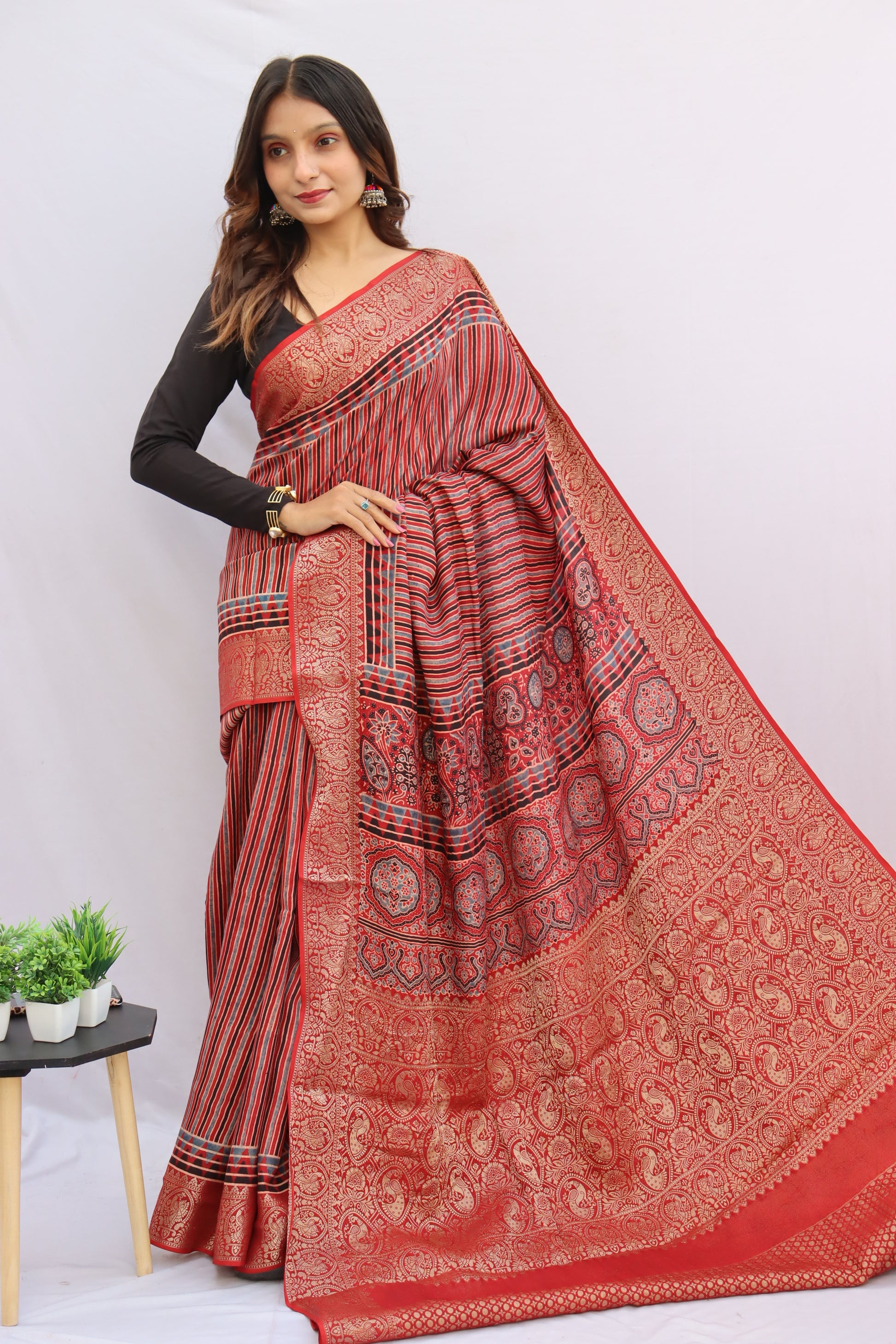 Ajrakh Rich Dola Silk Saree