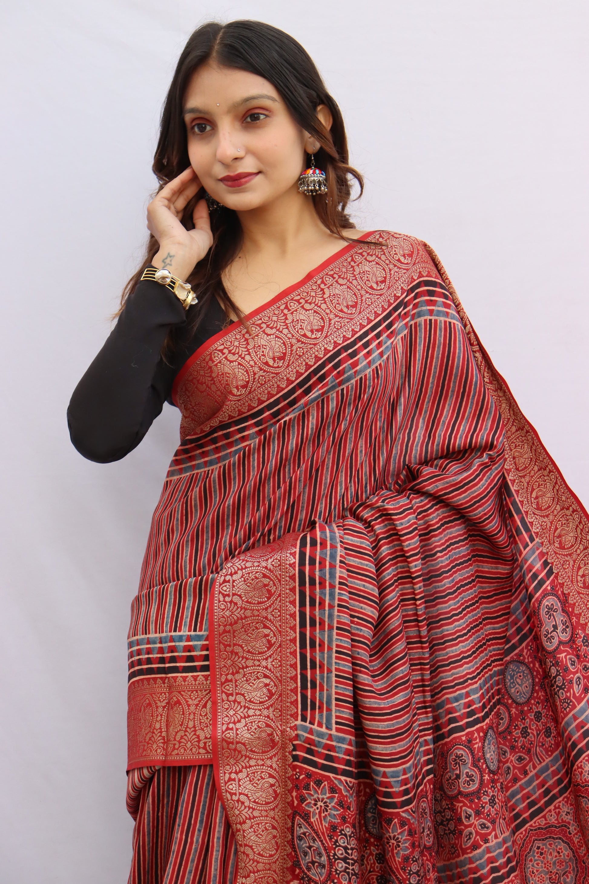Ajrakh Rich Dola Silk Saree