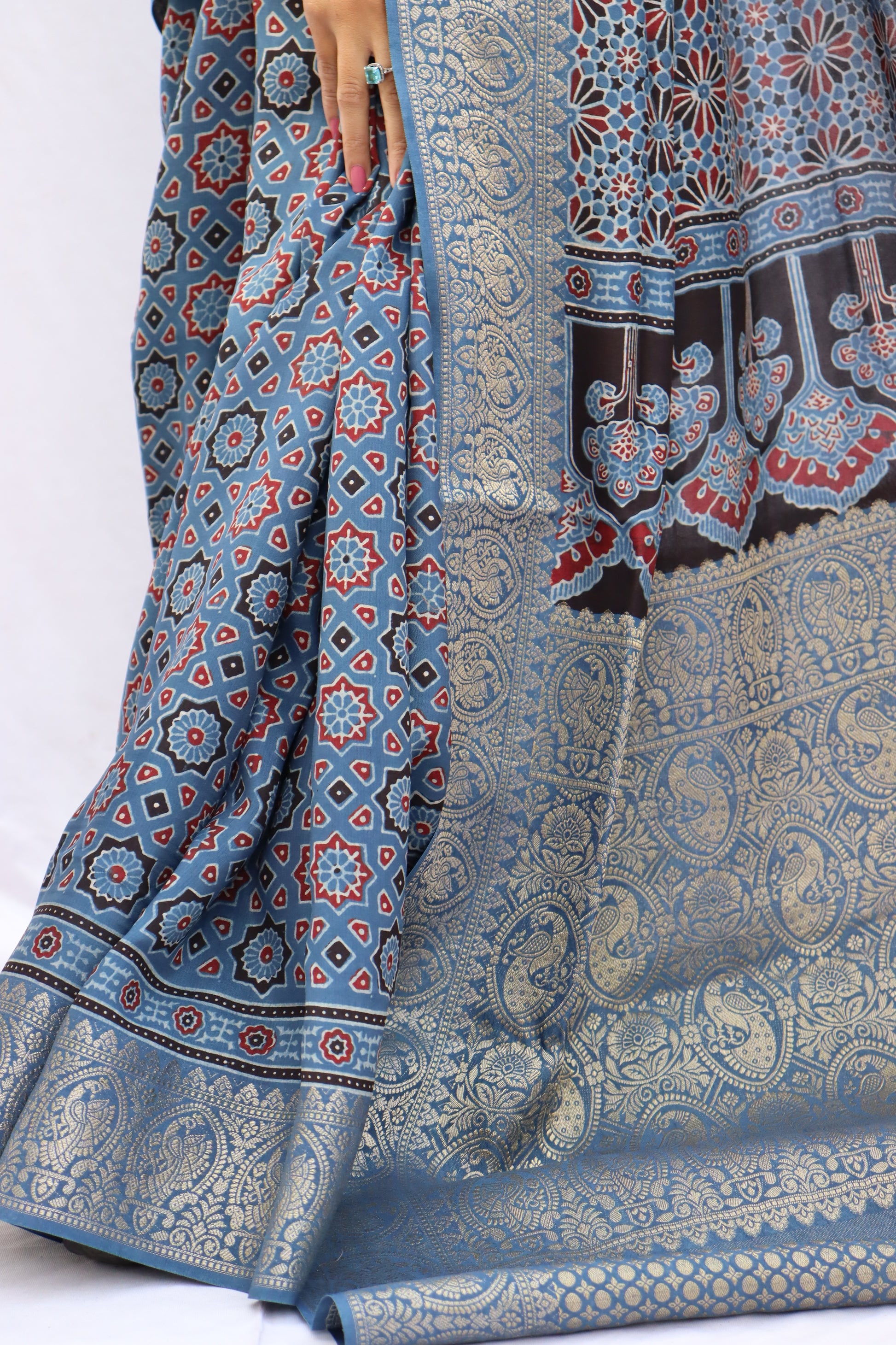 Ajrakh Rich Dola Silk Saree