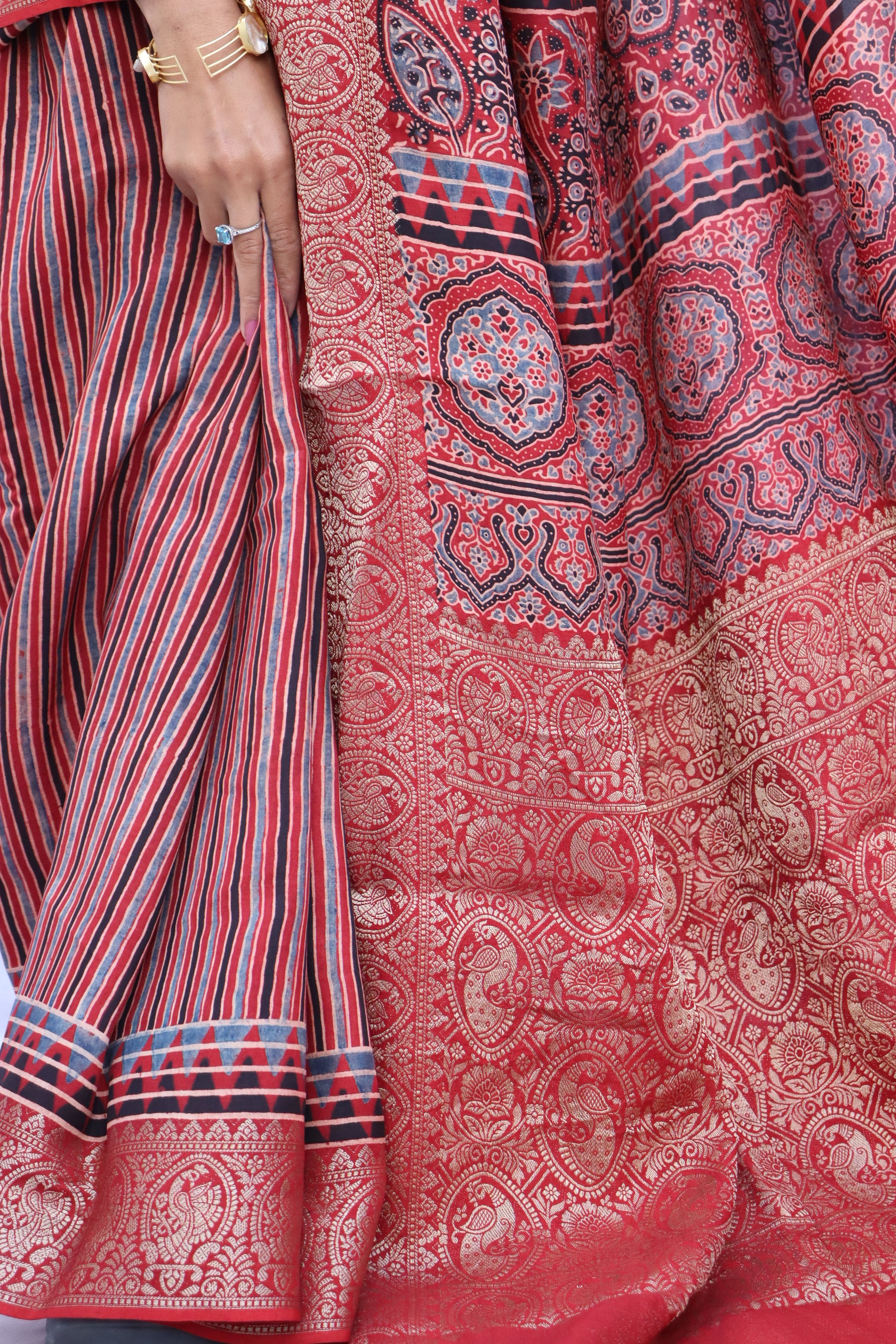 Ajrakh Rich Dola Silk Saree