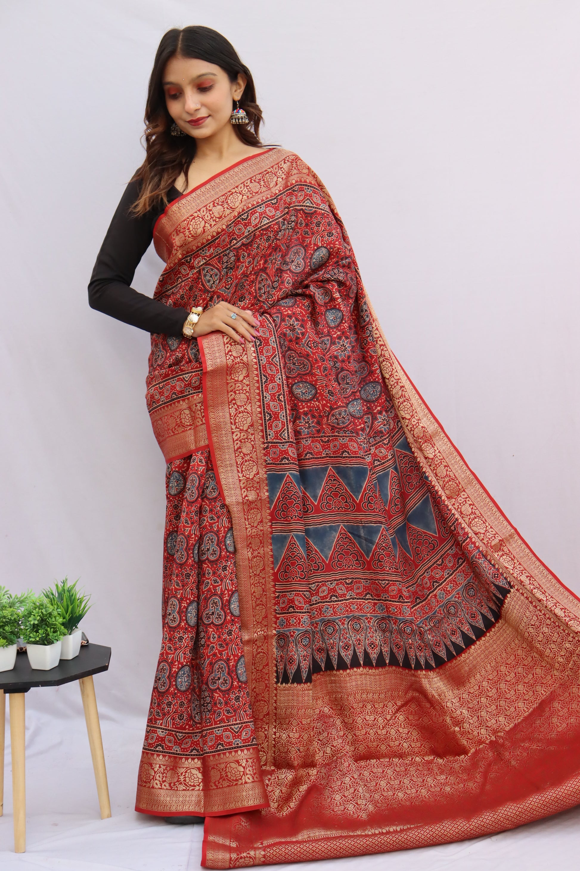 Ajrakh Rich Dola Silk Saree