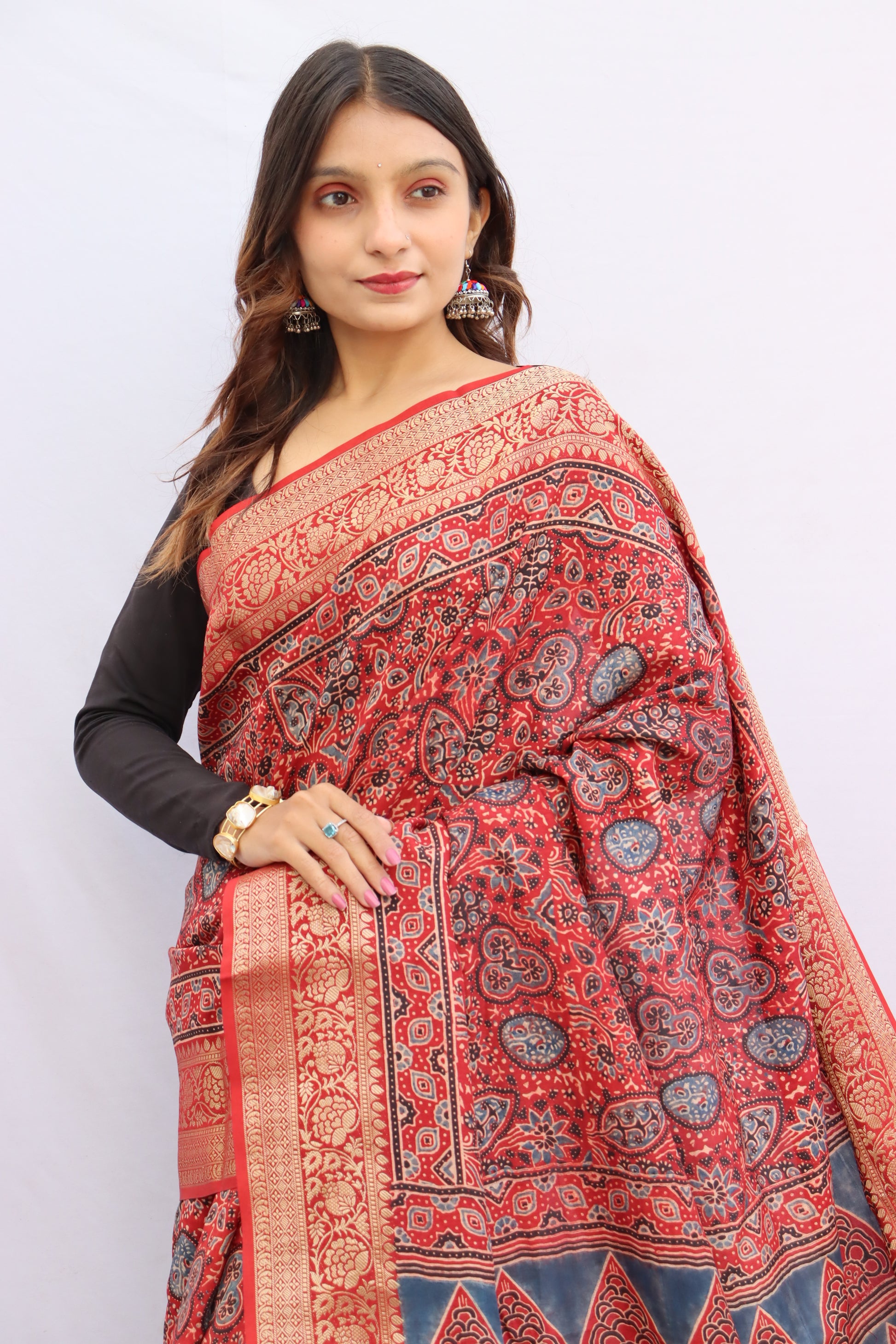 Ajrakh Rich Dola Silk Saree