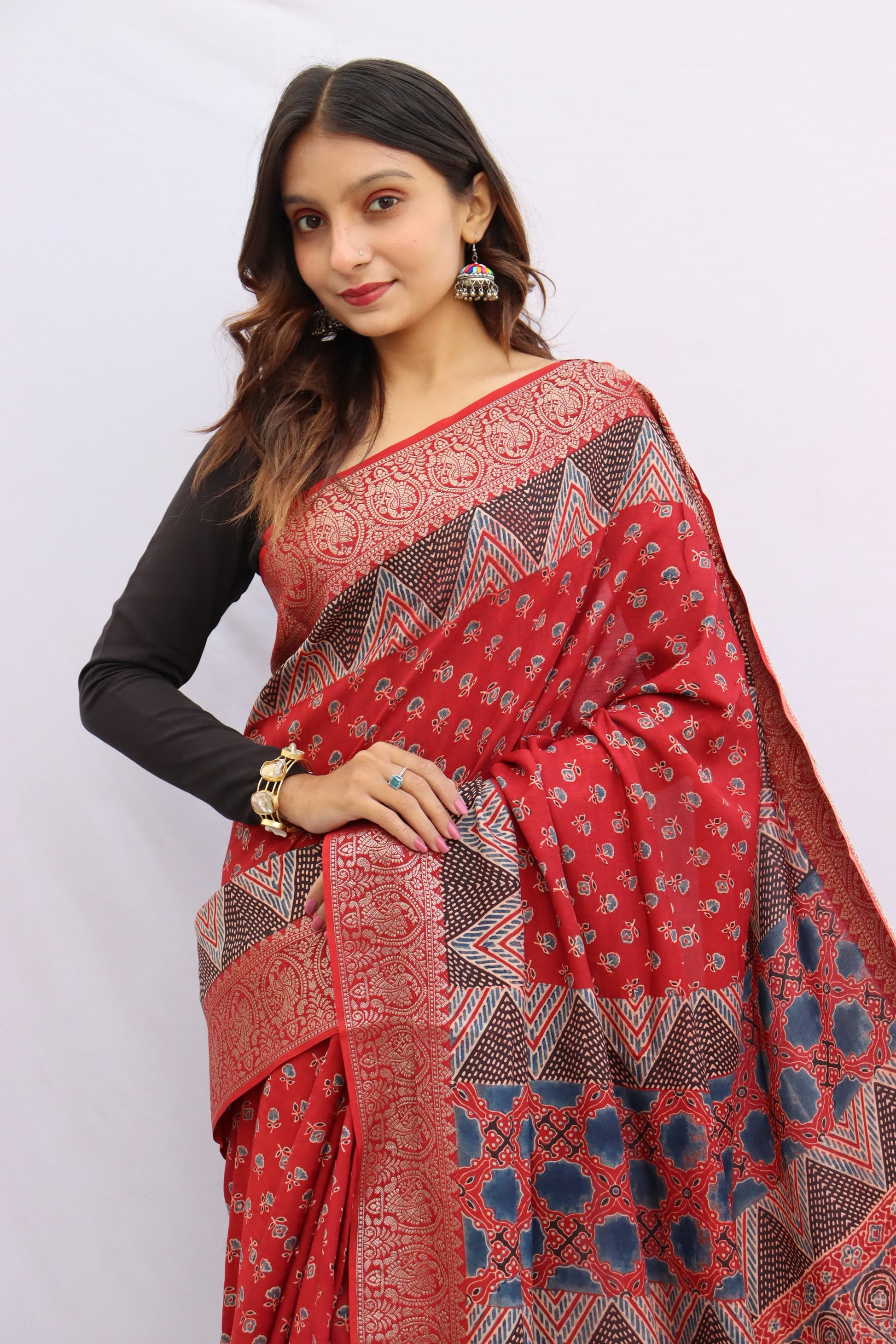 Ajrakh Rich Dola Silk Saree