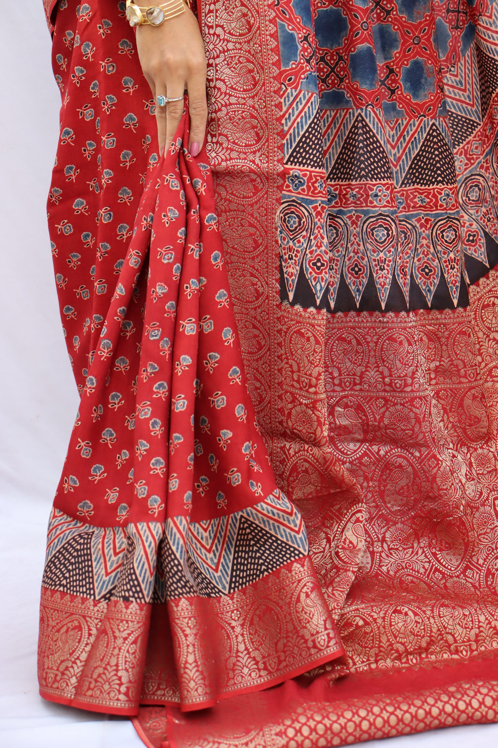 Ajrakh Rich Dola Silk Saree