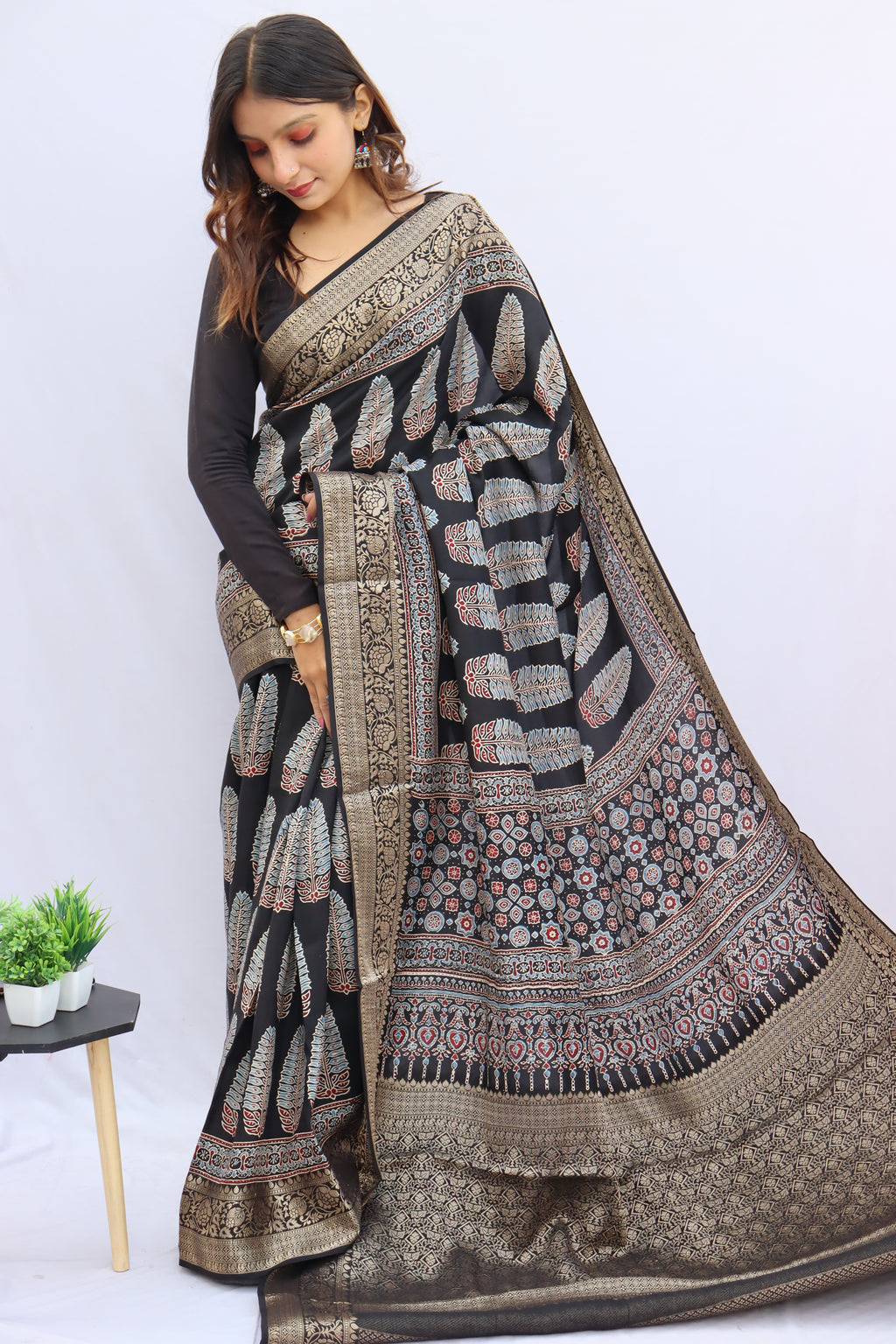 Ajrakh Rich Dola Silk Saree