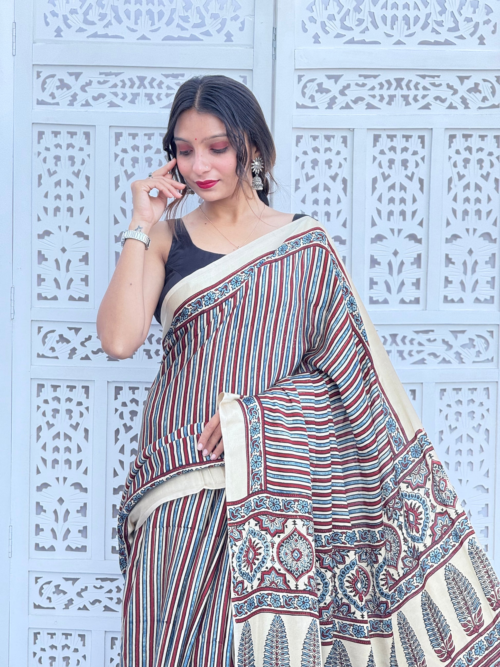 Ajrakh Modal Silk Tissu Pallu Saree