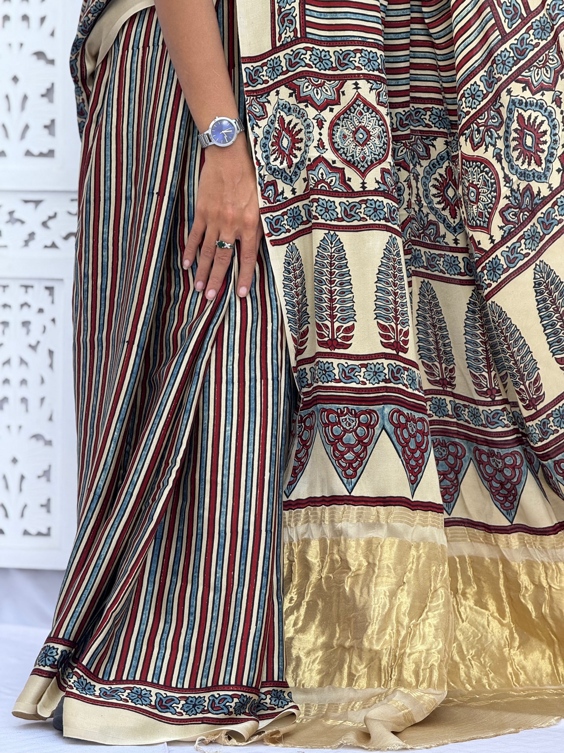 Ajrakh Modal Silk Tissu Pallu Saree