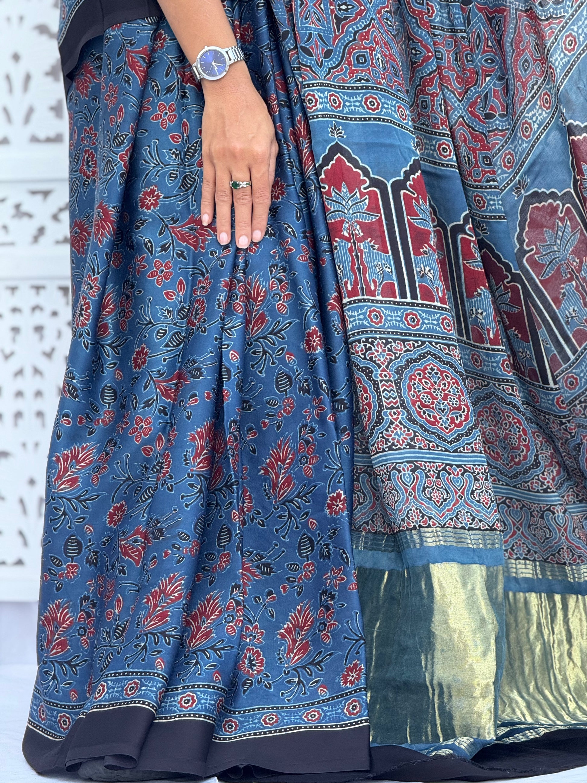 Ajrakh Modal Silk Tissu Pallu Saree