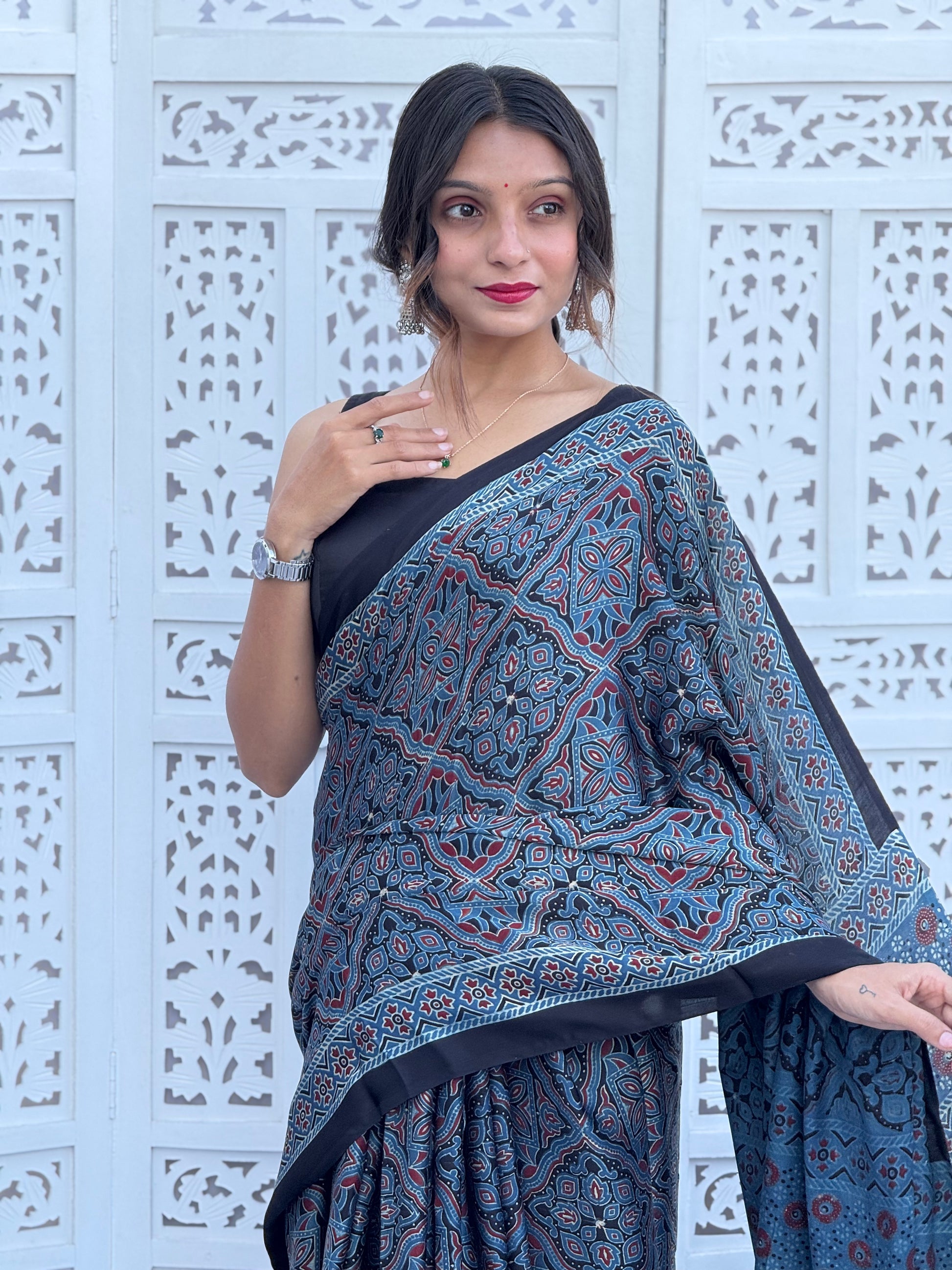Ajrakh Modal Silk Tissu Pallu Saree