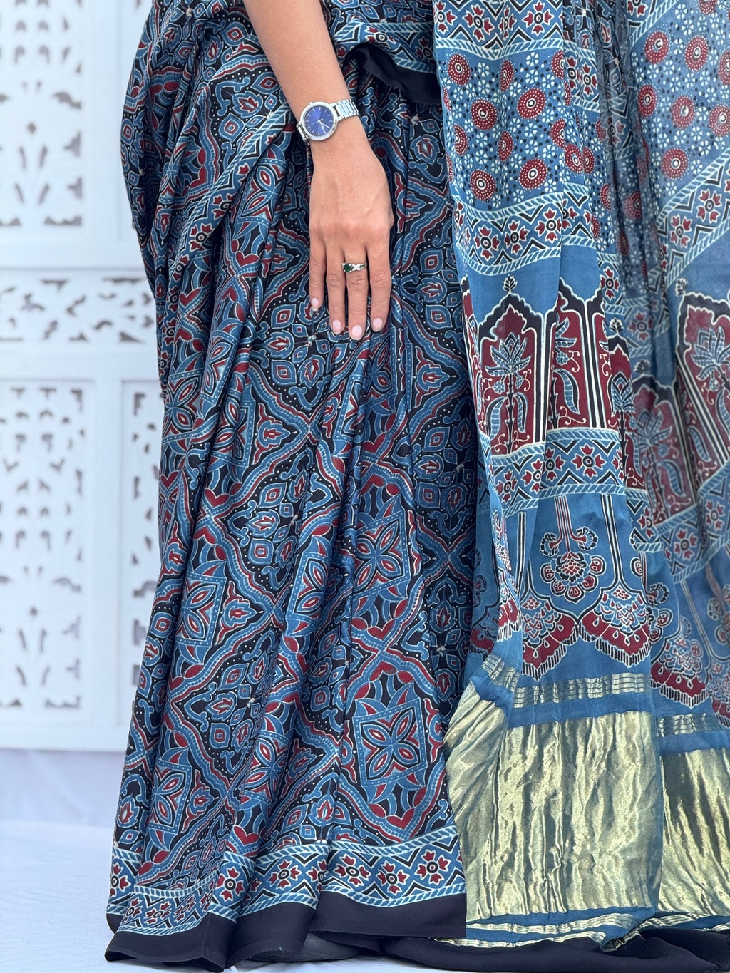 Ajrakh Modal Silk Tissu Pallu Saree