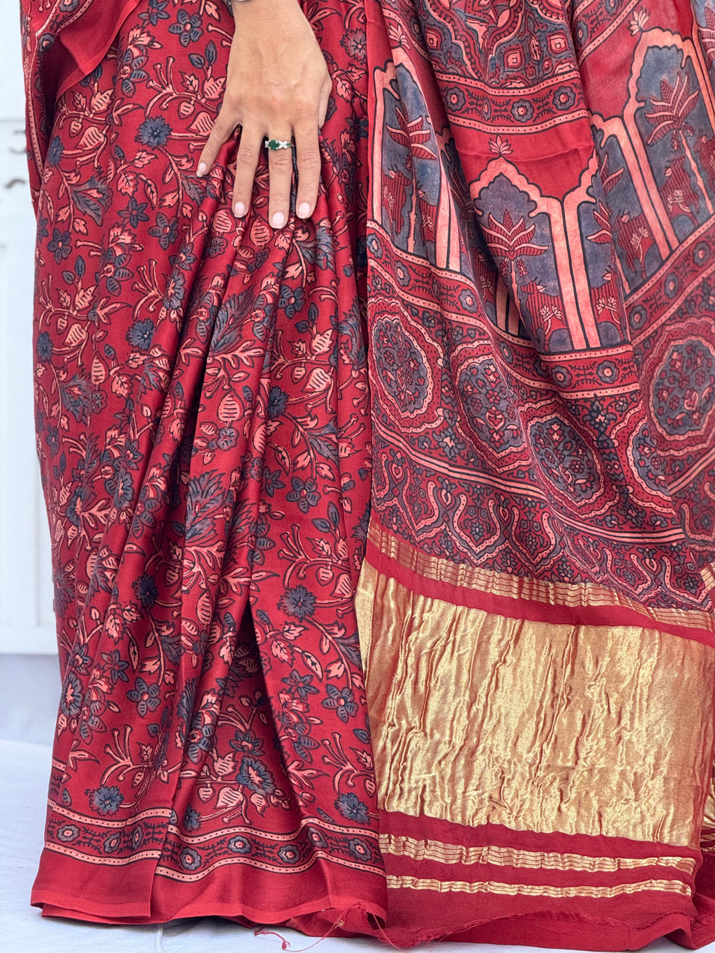 Ajrakh Modal Silk Tissu Pallu Saree