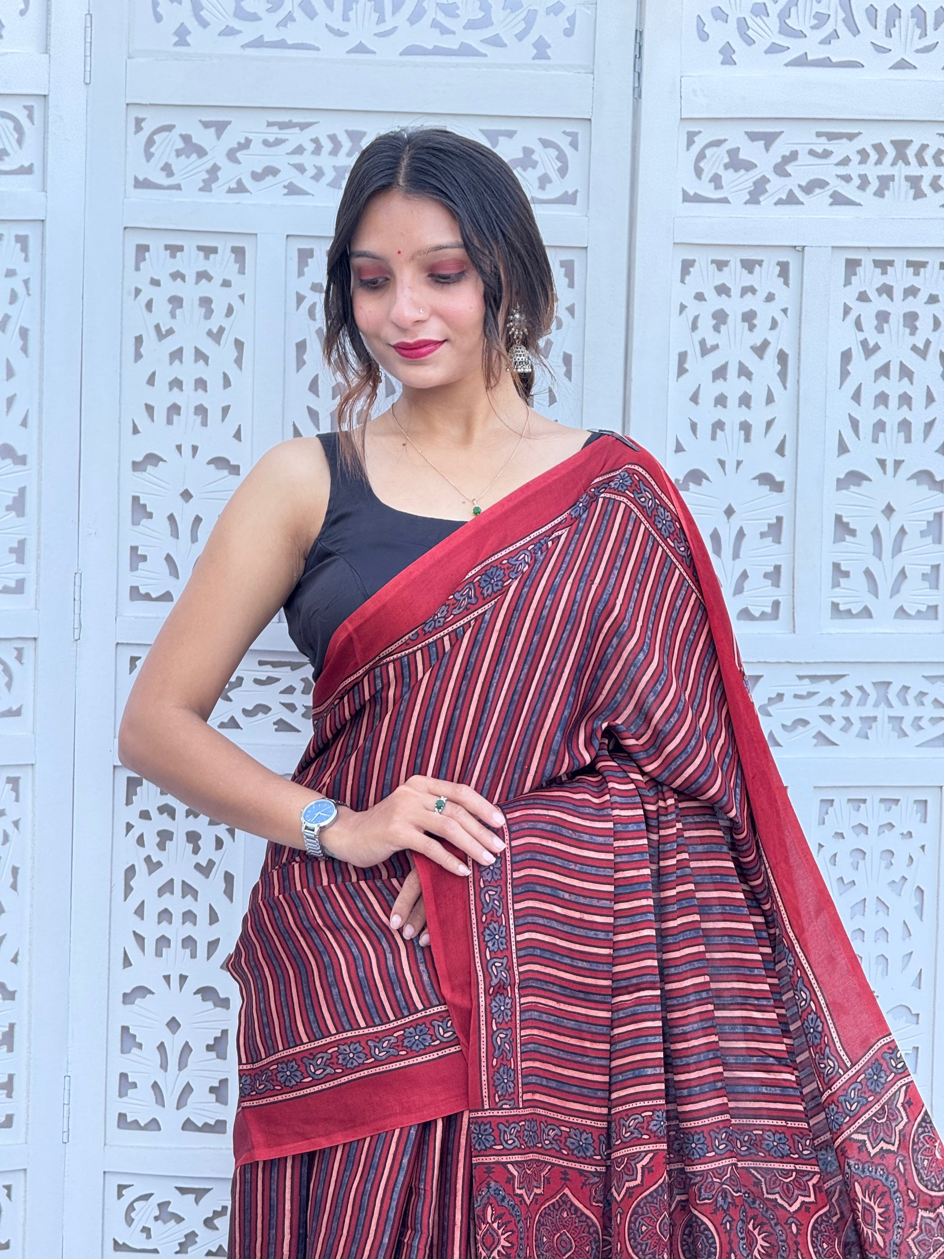 Ajrakh Modal Silk Tissu Pallu Saree