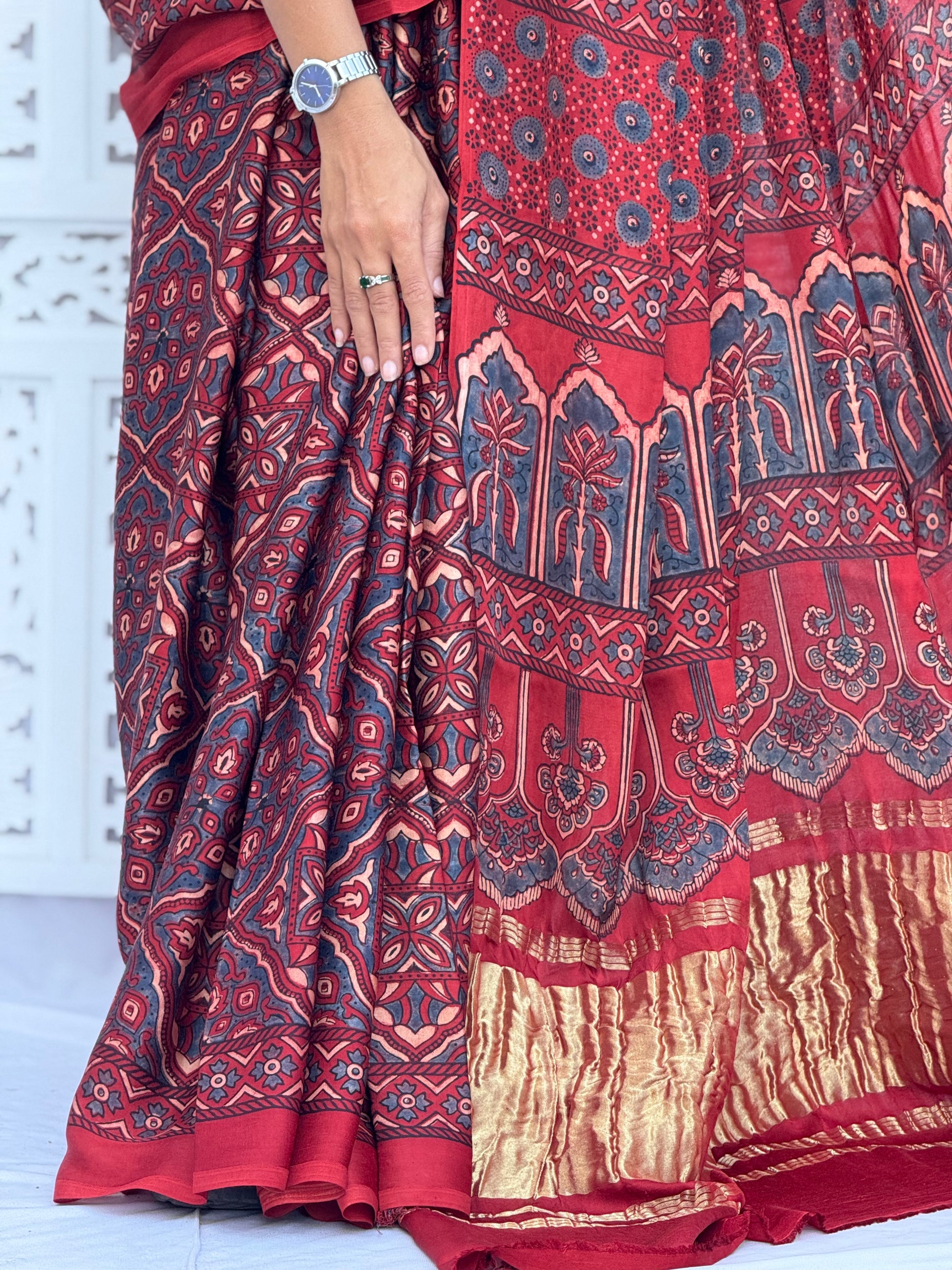 Ajrakh Modal Silk Tissu Pallu Saree