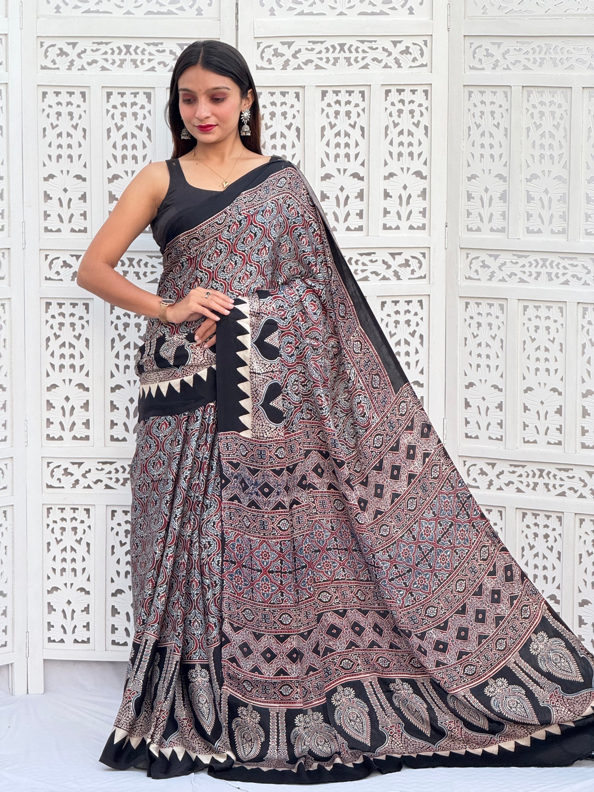 Ajrakh Modal Silk Saree