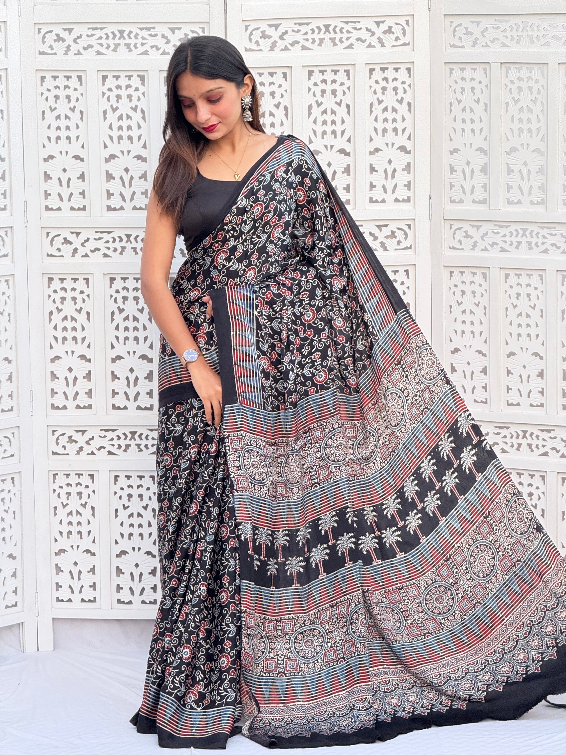 Ajrakh Modal Silk Saree