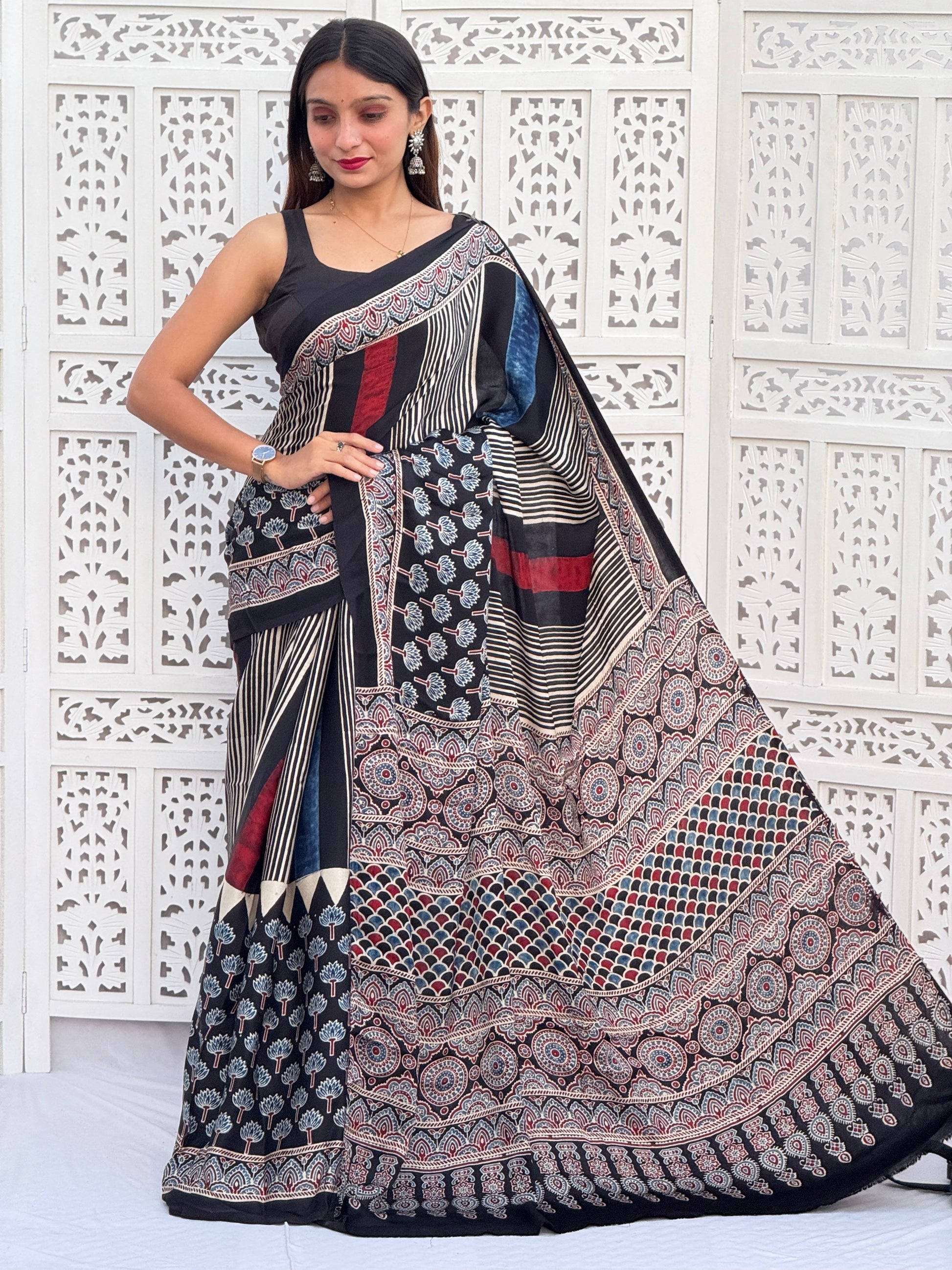 Ajrakh Modal Silk Saree