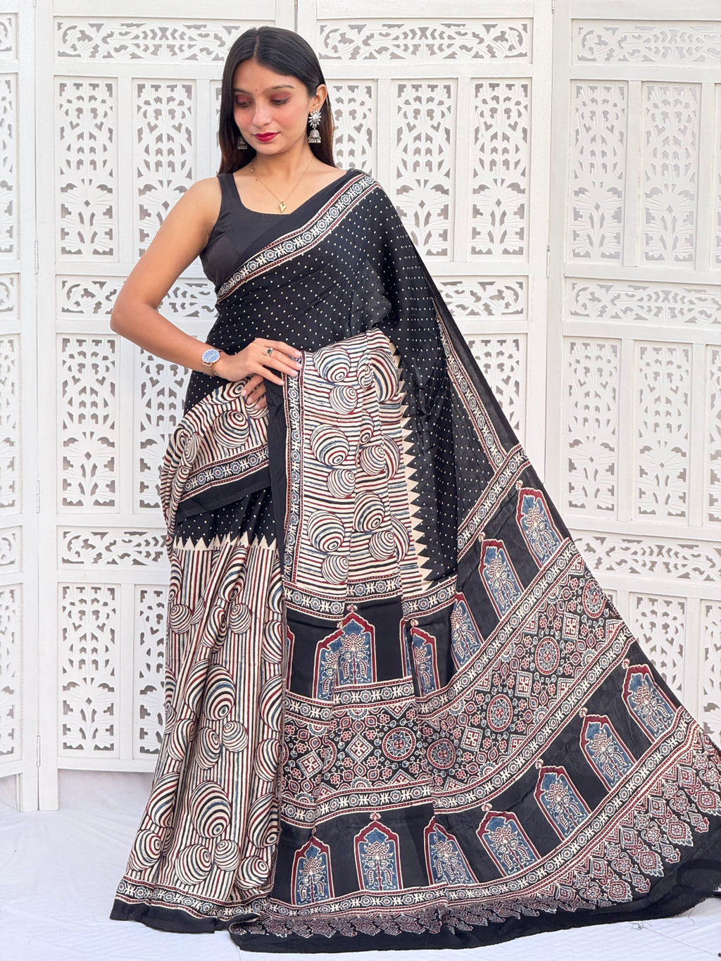 Ajrakh Modal Silk Saree