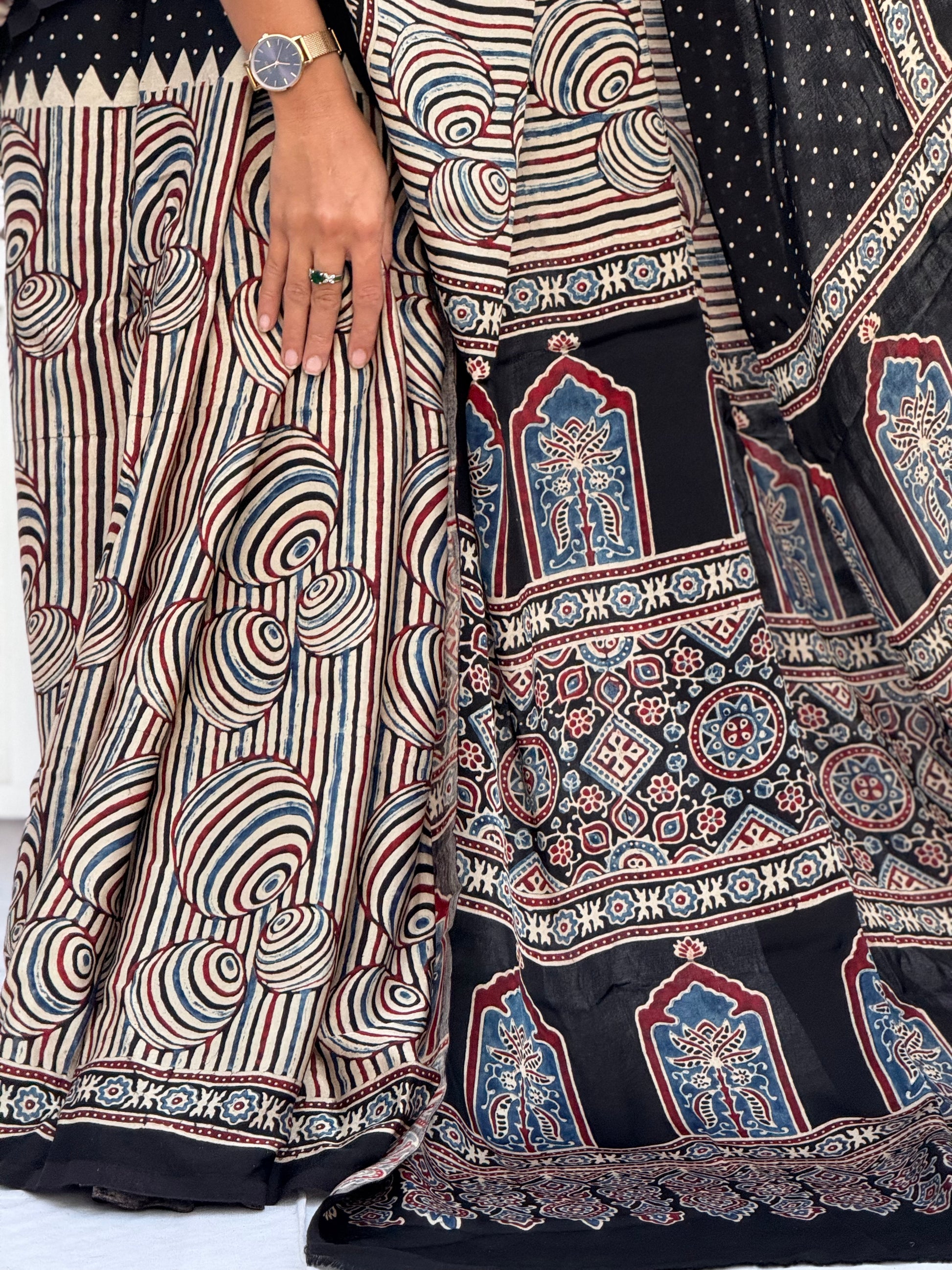 Ajrakh Modal Silk Saree
